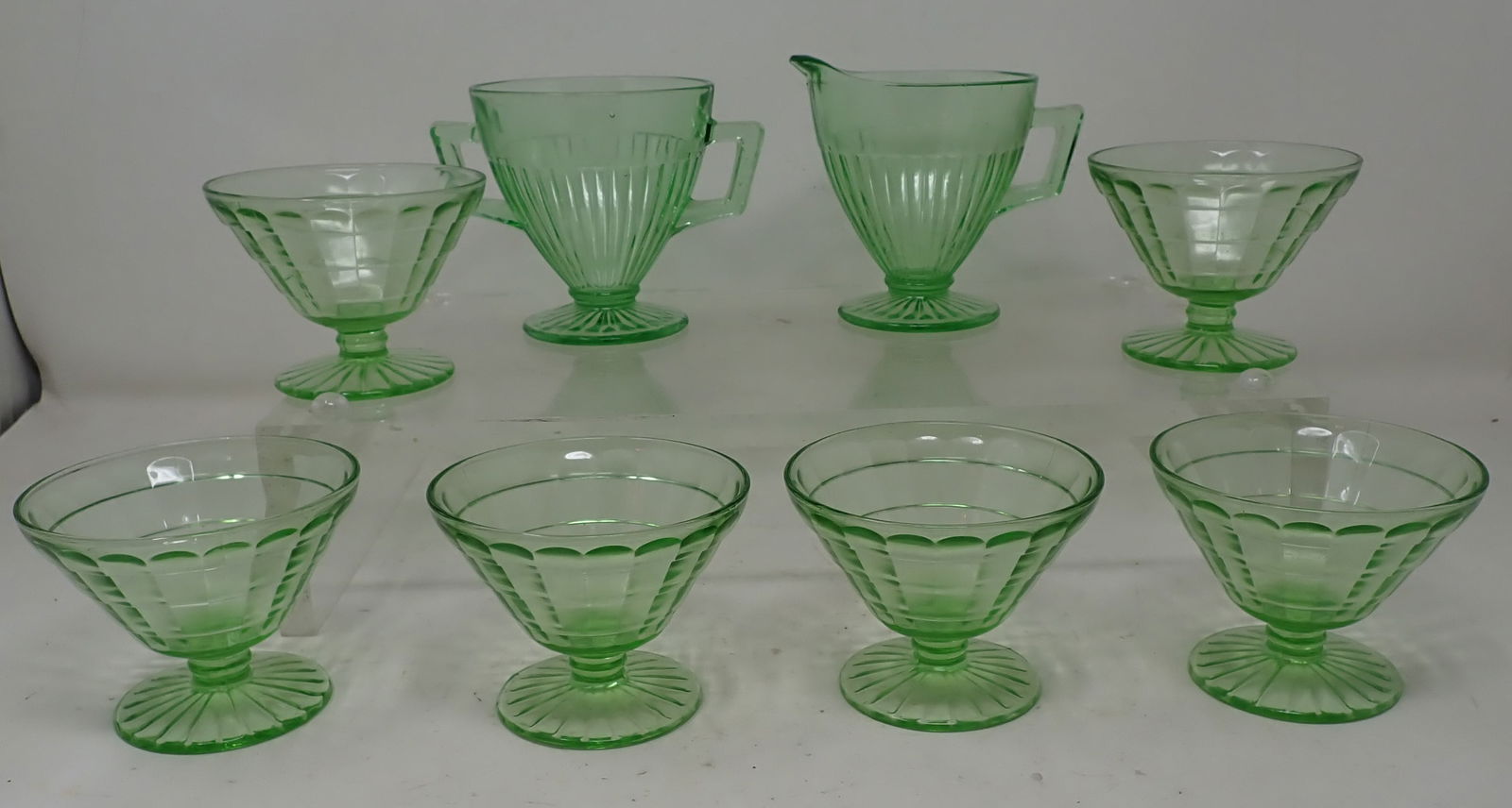 Green Depression Custard Cups Creamer & Sugar (1 of 3)