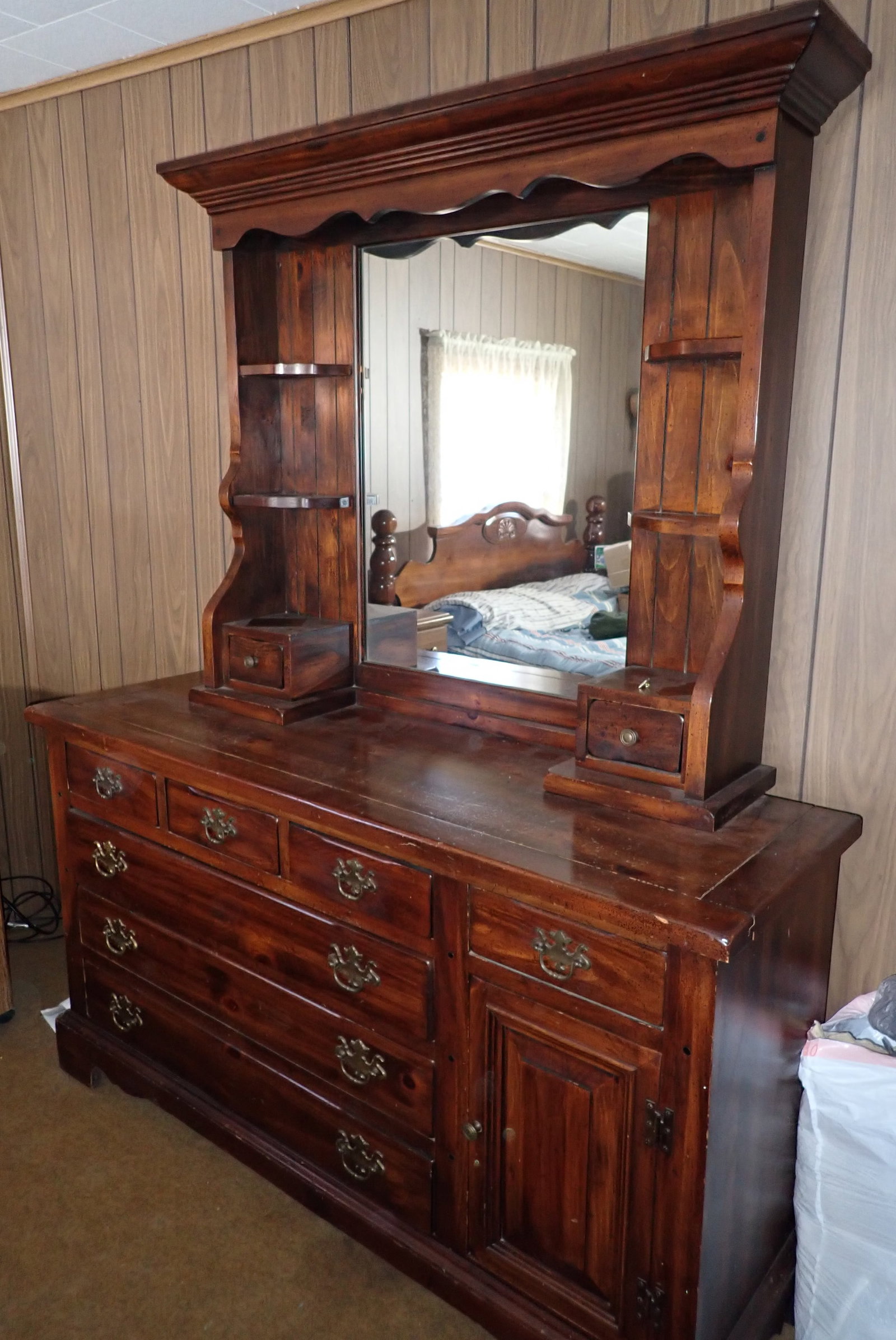Dresser w/ Mirror: Approx 19" x 60 1/2" x 74 1/2" tall. No in house shipping ! Bring proper help to remove from second floor