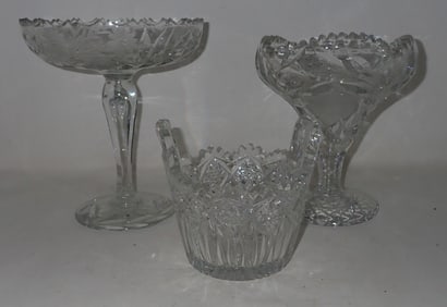 Cut Glass Candy Dish Compote & Basket
