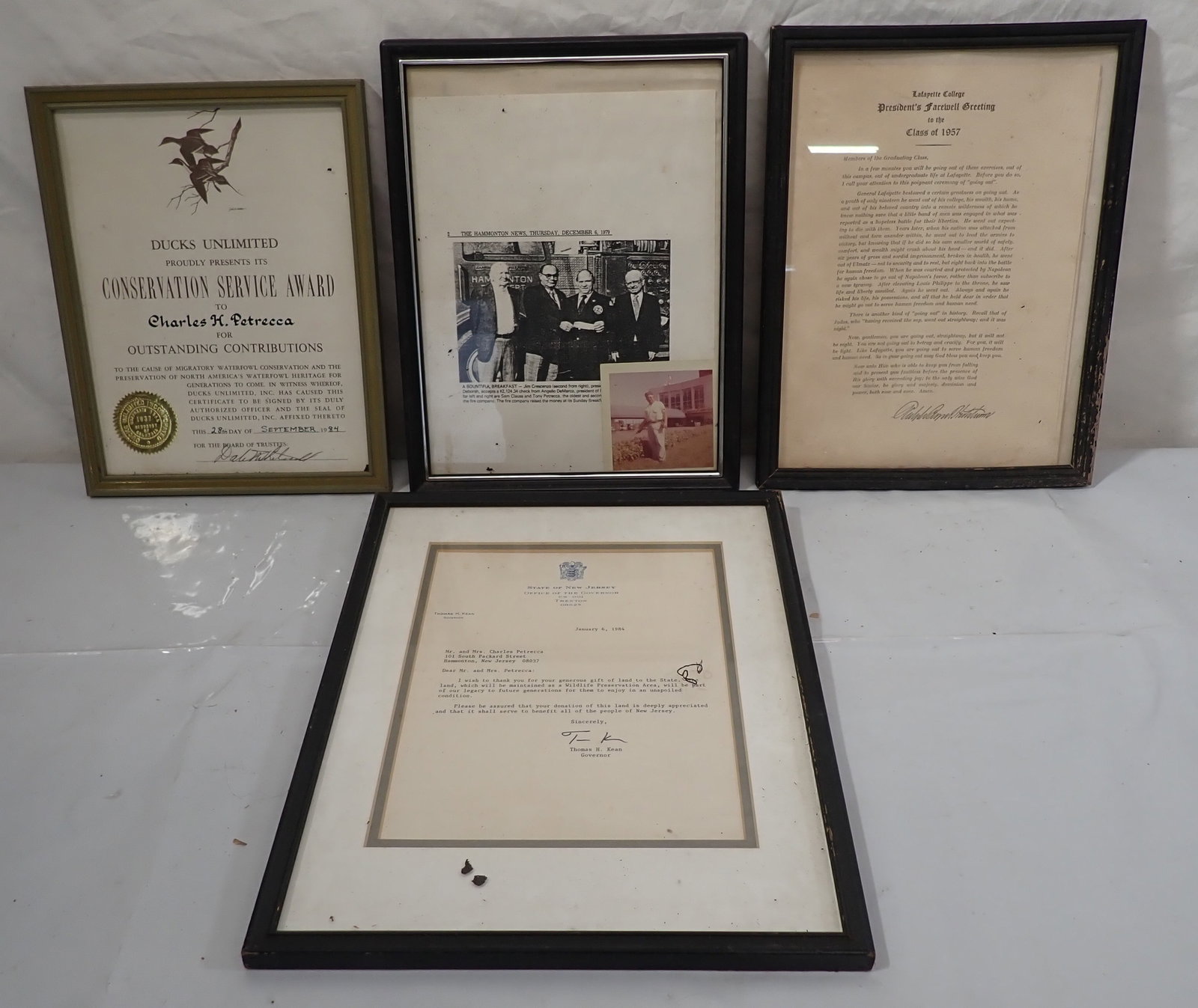 Ducks Unlimited Award Tom Kean Letter & Misc (1 of 5)