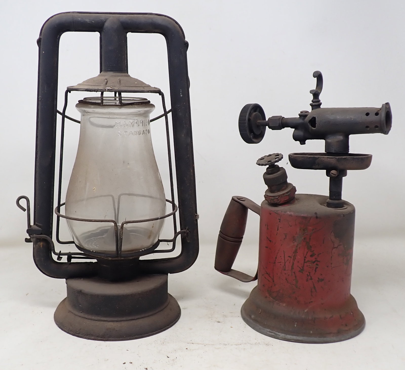 Tubular Lantern w/ Hams 0 Globe & Torch: Lantern & Brass blowtorch. Shipping available