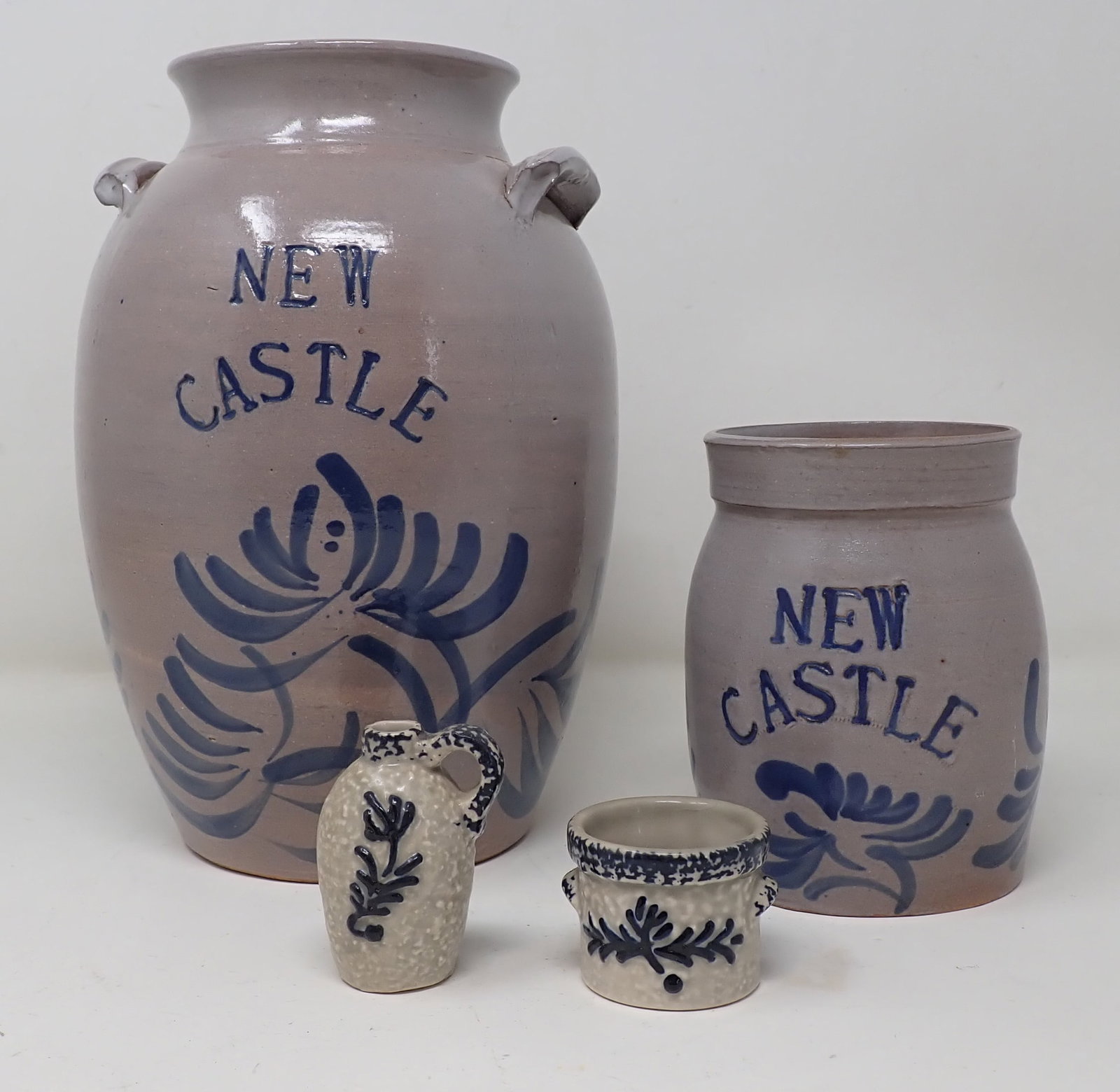 New Castle Pottery Crocks: Tallest is approx 5 1/2" in diameter and 9 1/4" tall. Shipping available