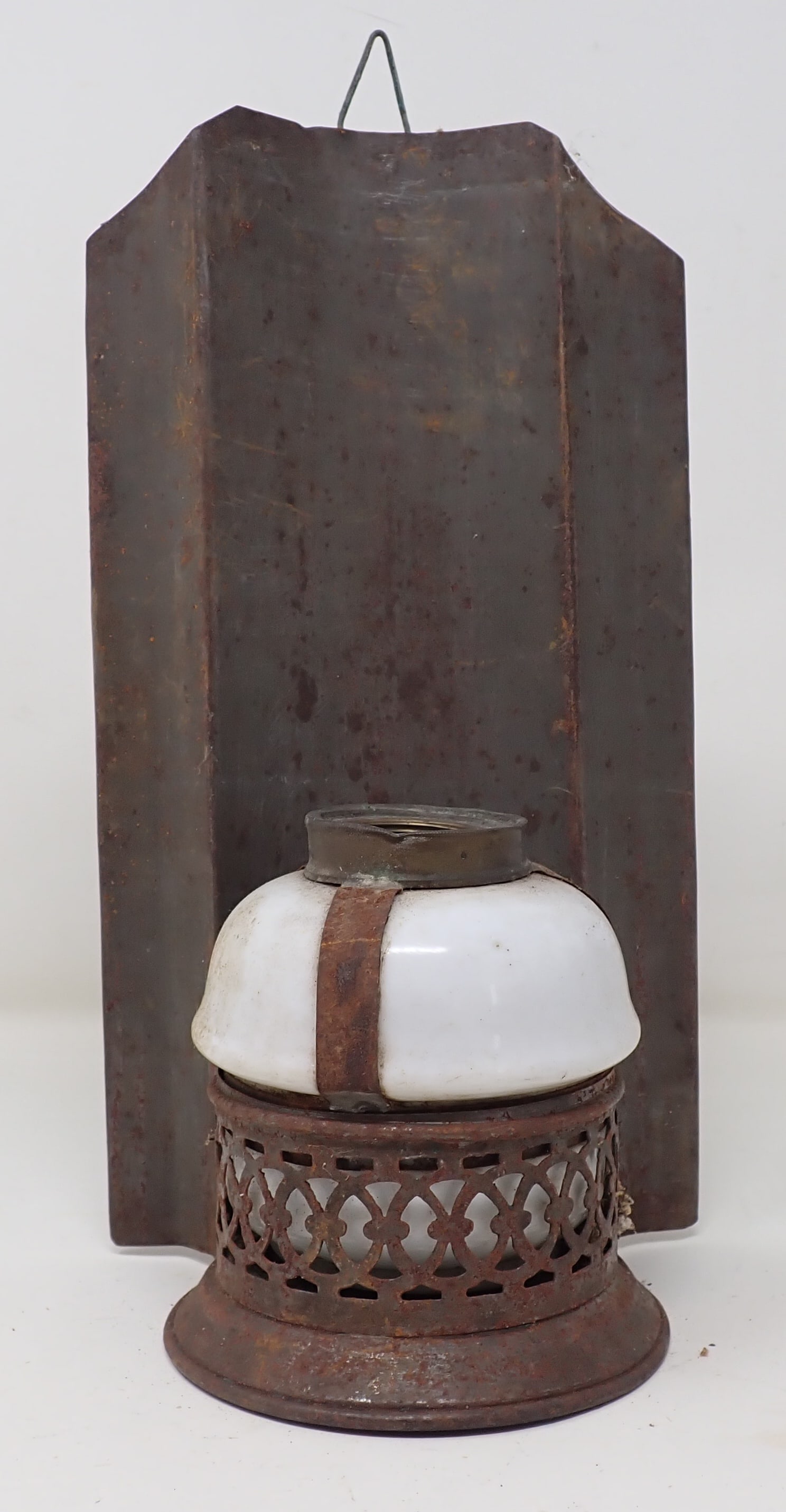 Tin Wall Sconce Oil Lamp: Apprx 10 1/4" tall. Shipping available