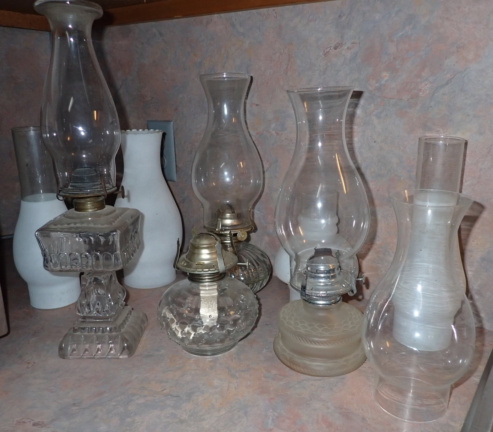 Oil Lamps & Chimneys: Front left is approx 16" tall. No in house shipping !