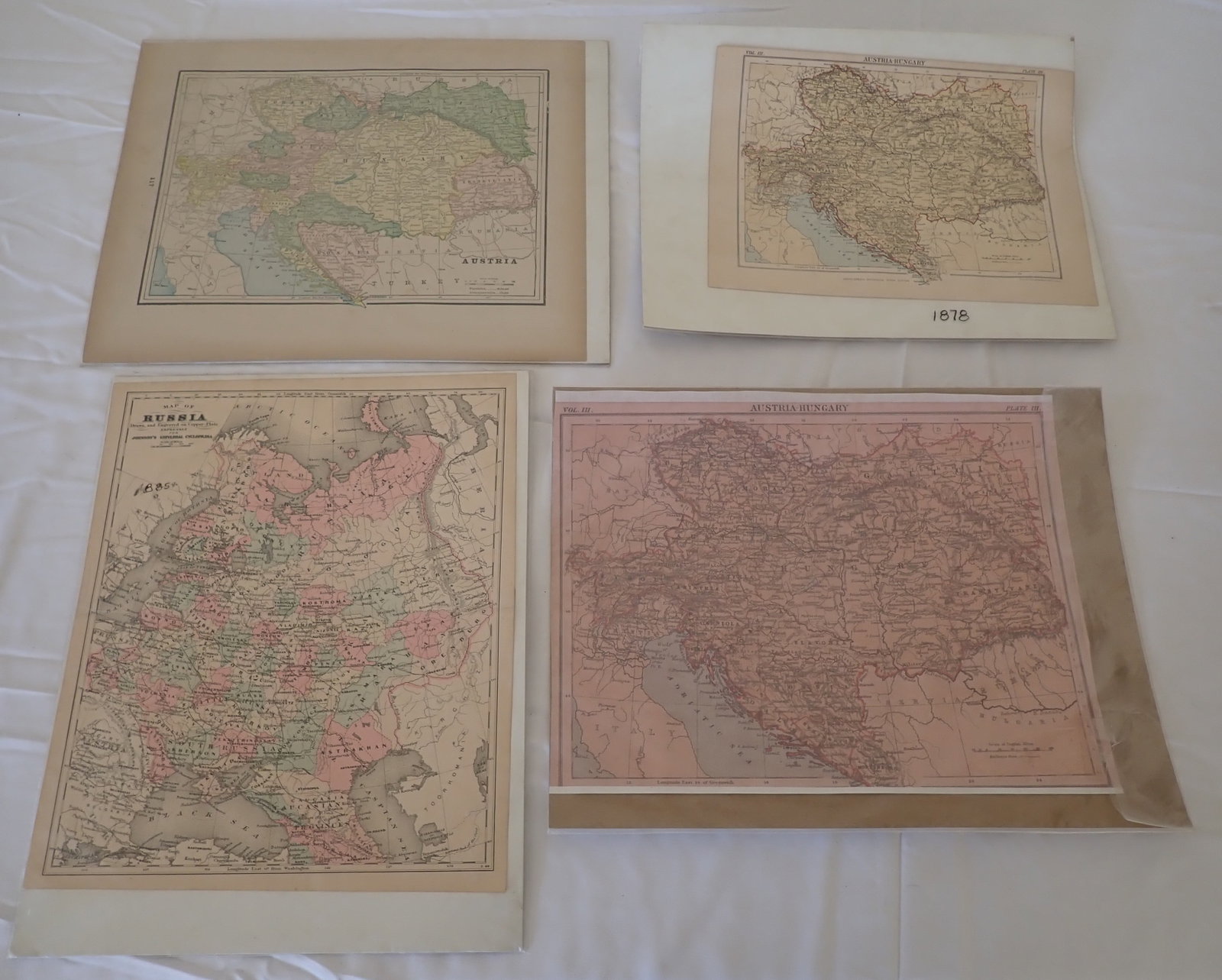 Austria & Russia Maps: Bottom left map is apprx 10 3/4" x 12 3/4". Shipping available