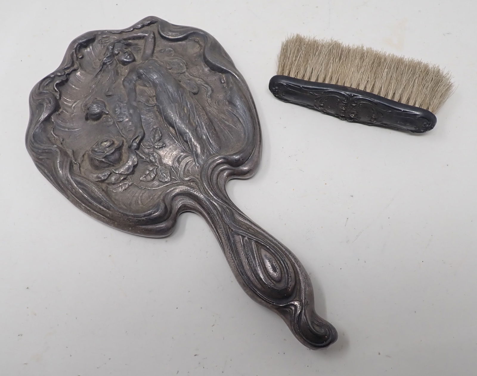 Art Nouveau Vanity Mirror Sterling Silver Brush (1 of 6)