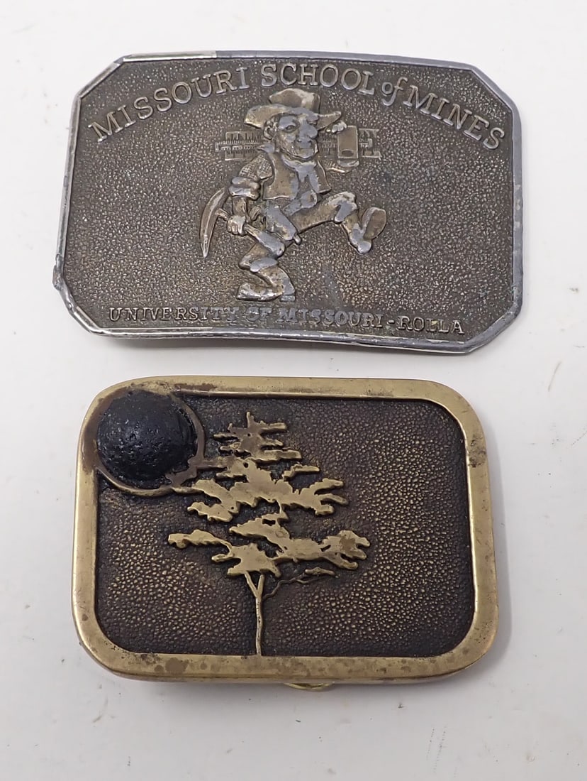 Belt Buckles incl Missouri School of Mines: Largest is apprx 2 1/4" x 3 1/4". Shipping available
