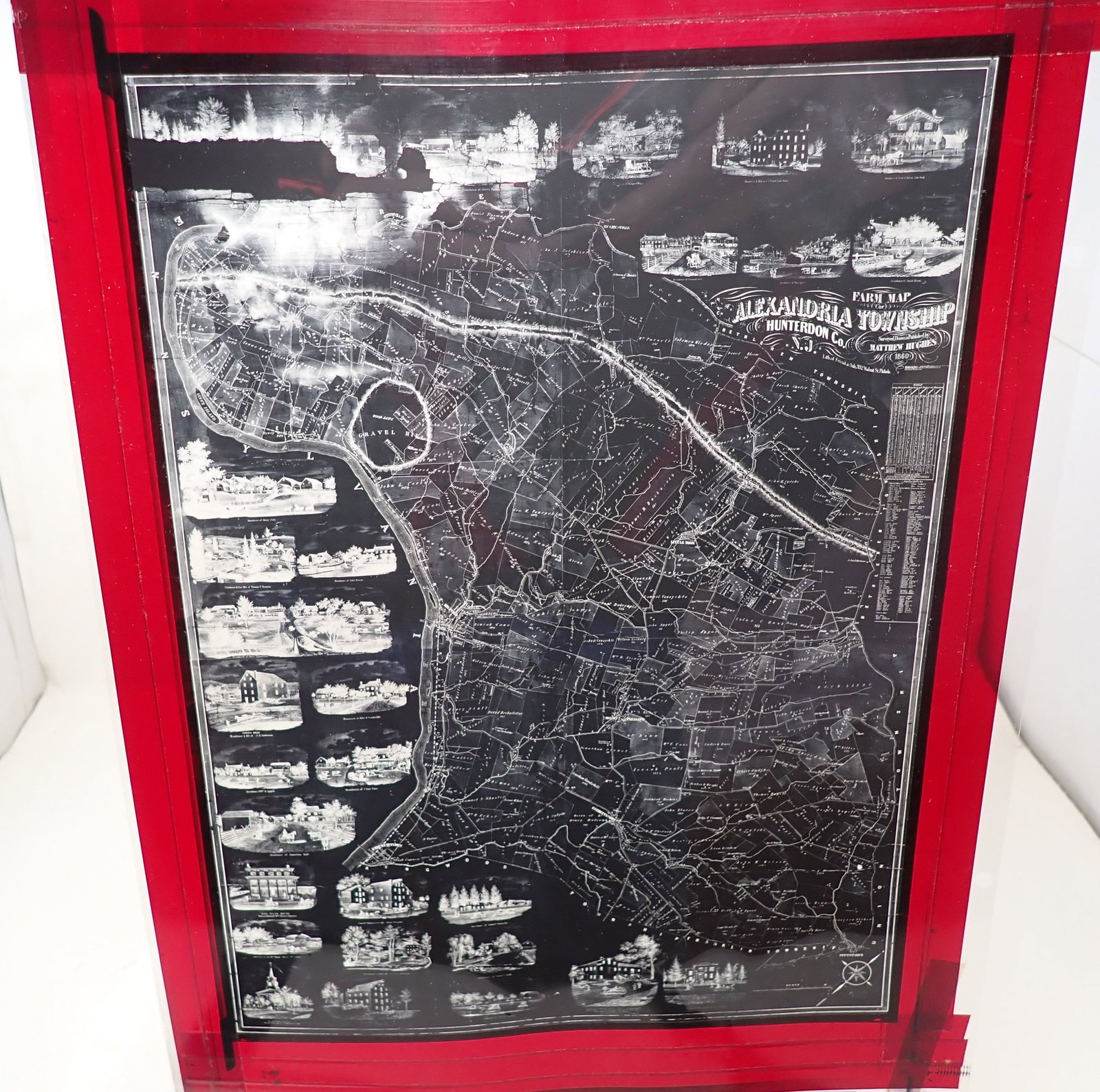 Farm Map of Alexandria Twp Hunterdon Co NJ: 1860 Matthew Hughes Map - Approx 12" x 18" ( overall measurements) . Shipping available