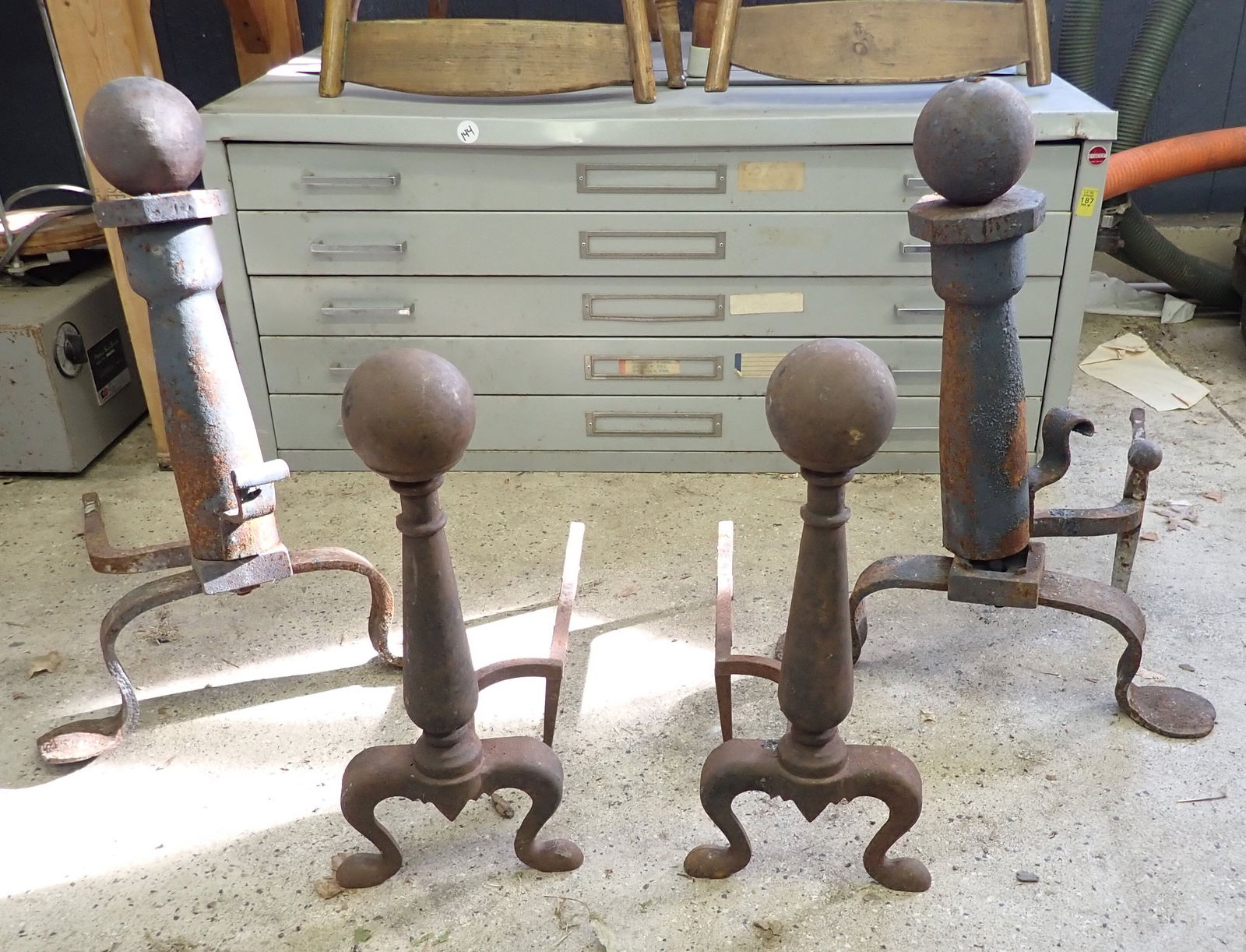 2 Pair of Andirons: Tallest are approx 21 1/2" tall. No in house shipping !
