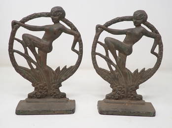 Art Deco Cast Iron Nude Dancer Bookends