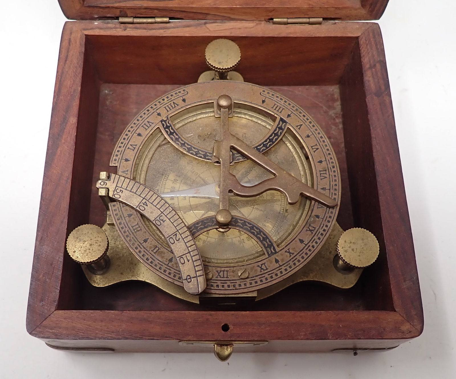 Nautical Brass Sundial Compass w/ Case (1 of 7)