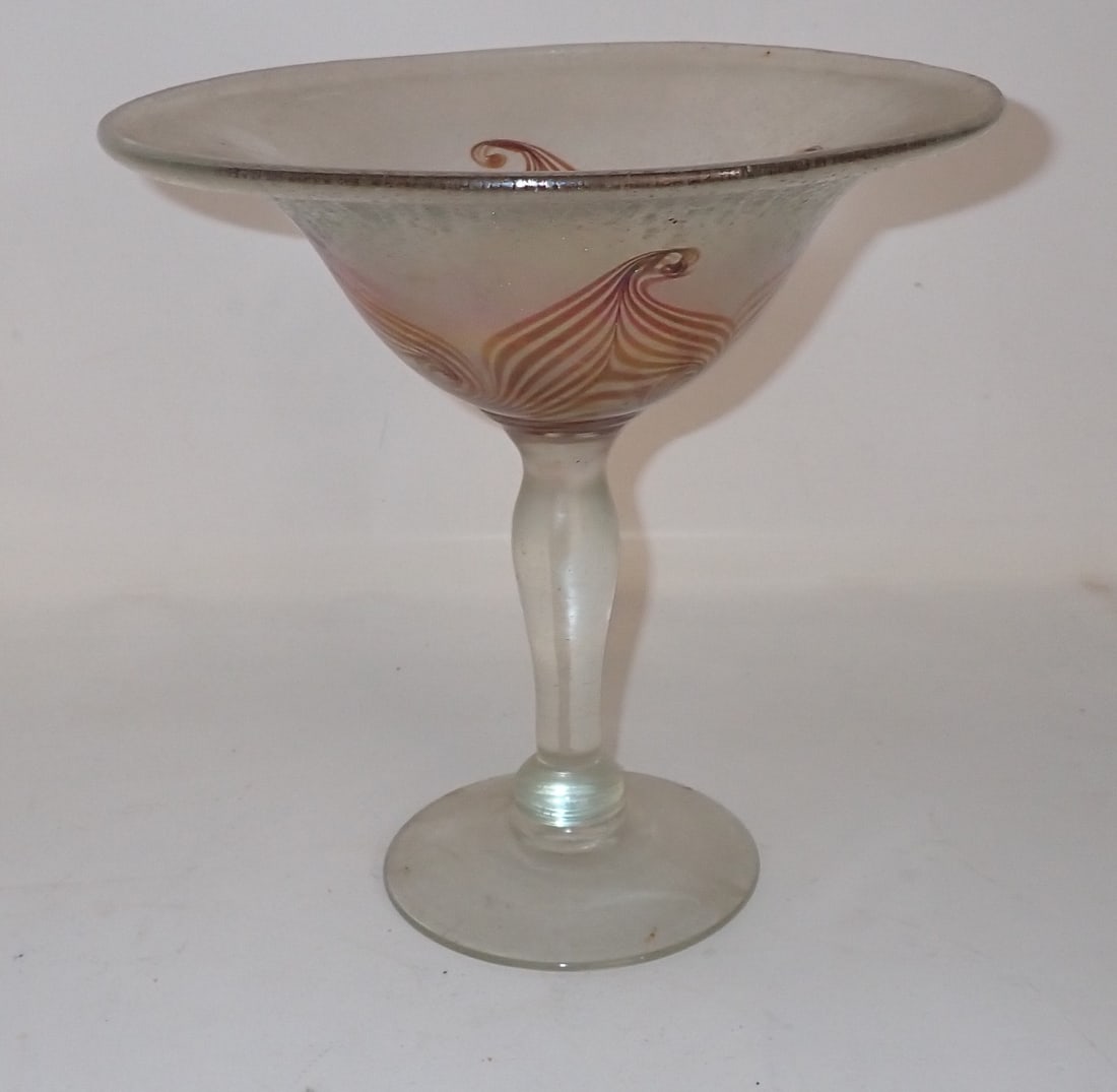 Liberty Village Art Glass Compote: Approx 7 7/8" in diameter and 8" tall. Shipping available