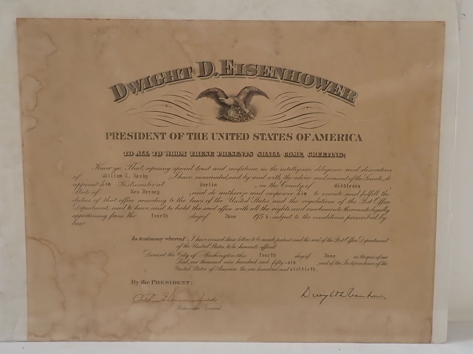1956 Dwight Eisenhower Signed Postmaster Appointment (1 of 7)
