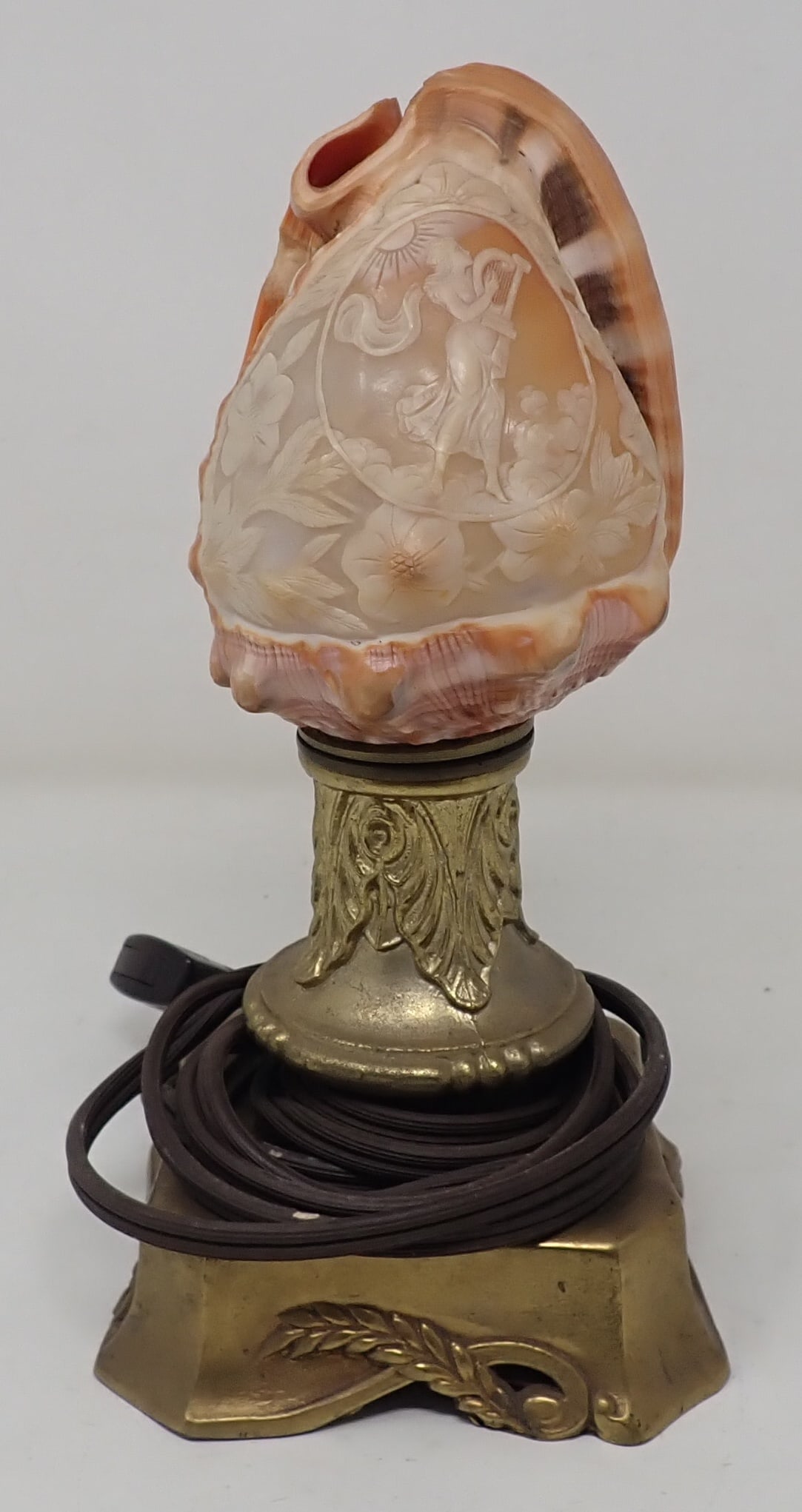 Lady w/ Harp Carved Cameo Shell Lamp (1 of 8)