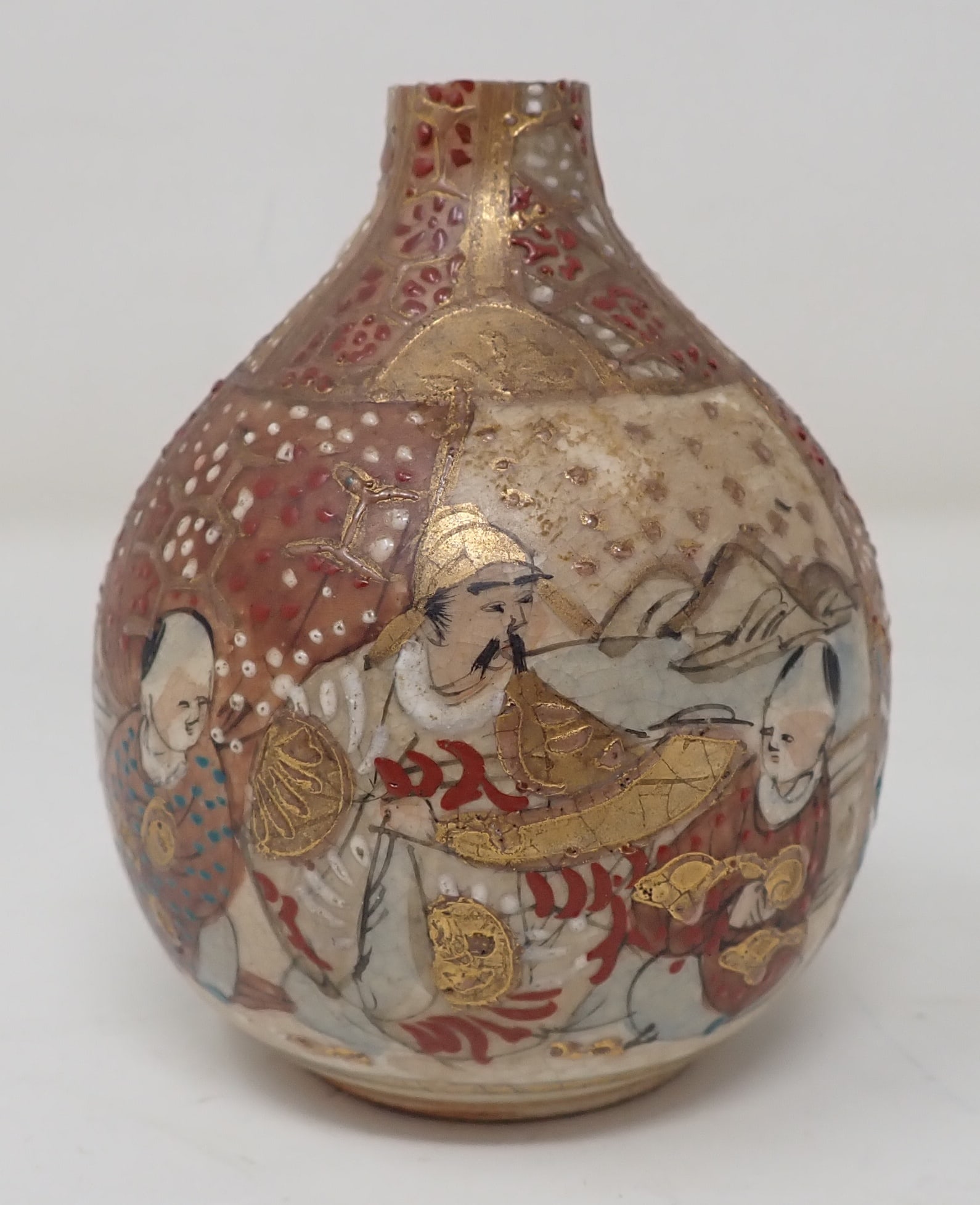Japanese Satsuma Vase: Approx 2 3/4" in diameter and 3 3/4" tall. Shipping available