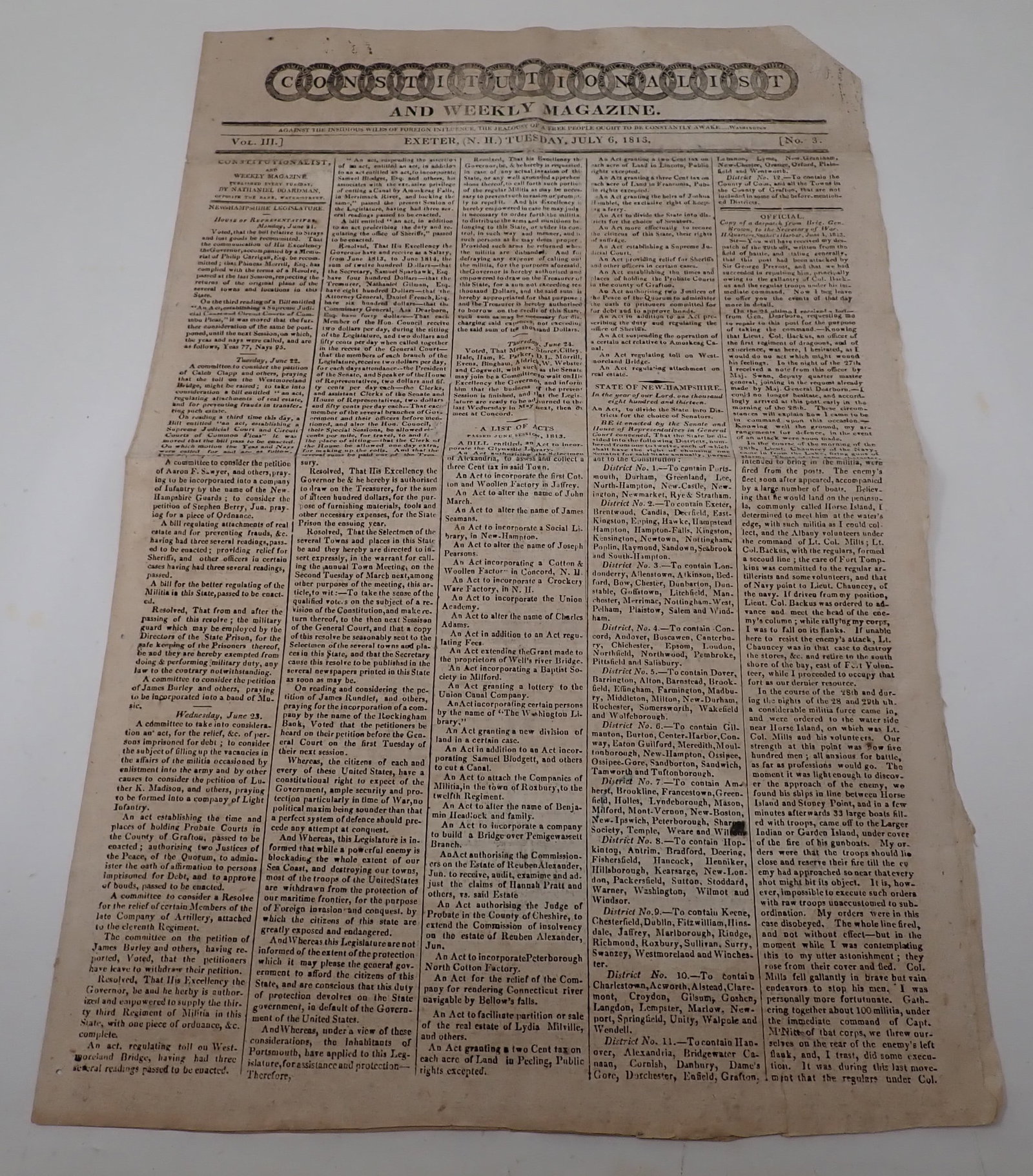 1813 Constitutionalist & Weekly Magazine: July 6th 1813 - Shipping available