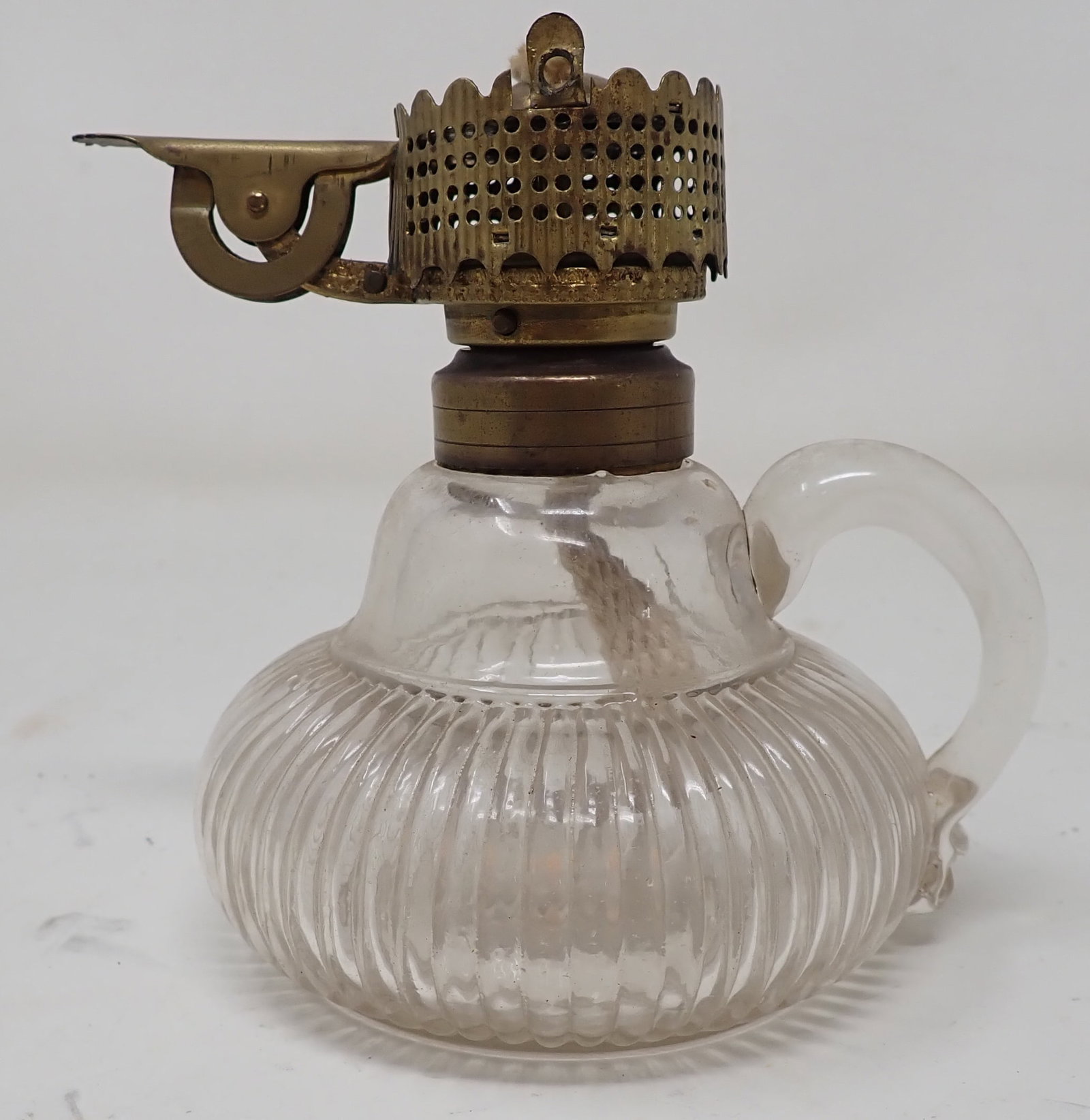 1861 Cha's Cahoon Ribbed Finger Oil Lamp: Approx 3 1/2" in diameter and 4 1/4" tall. Shipping available