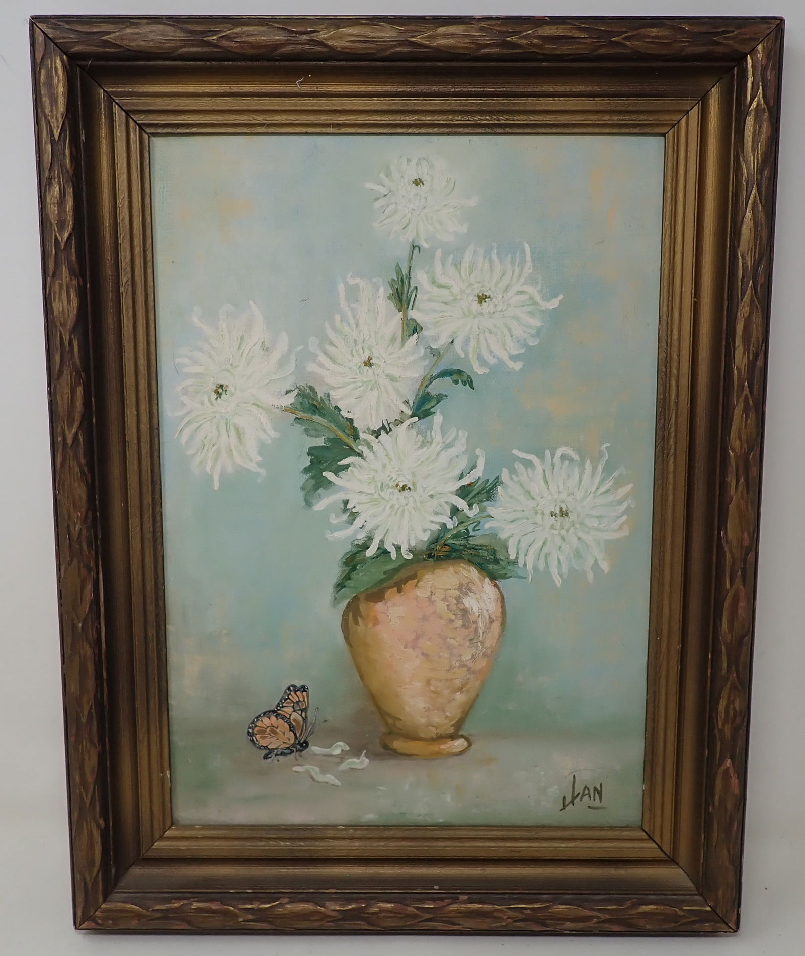 Butterfly & Flowers Oil on Board Painting Jan (1 of 3)