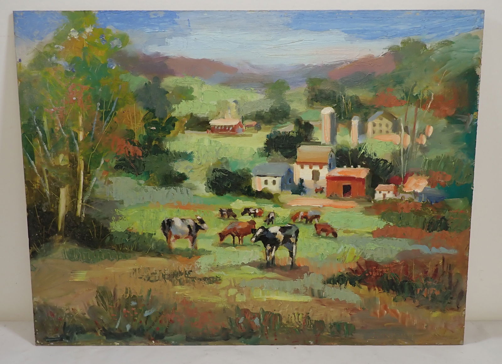 John Reilly Oil on Board Cow Pasture Painting (1 of 2)