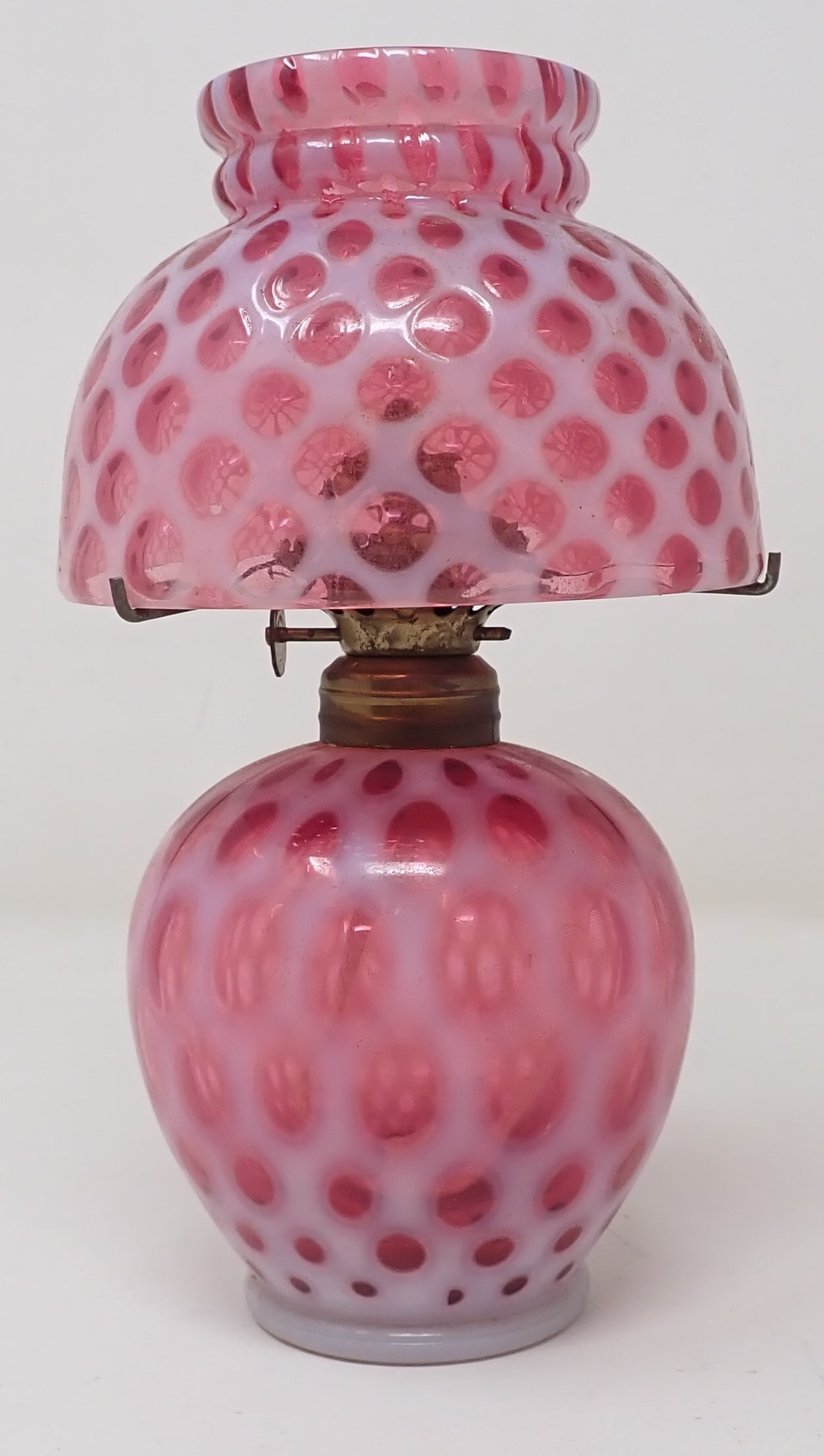 Miniature Fenton Cranberry Opalescent Oil Lamp (1 of 3)