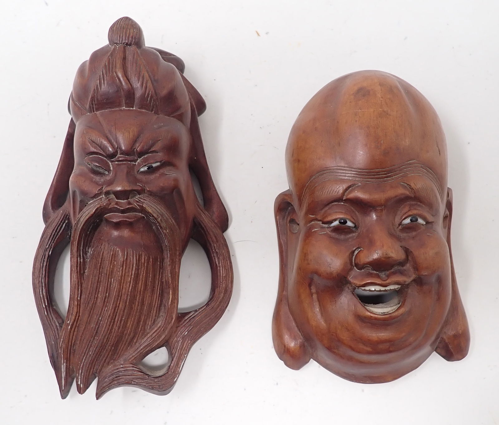Wood Carved Chinese Masks w/ Glass Eyes (1 of 4)