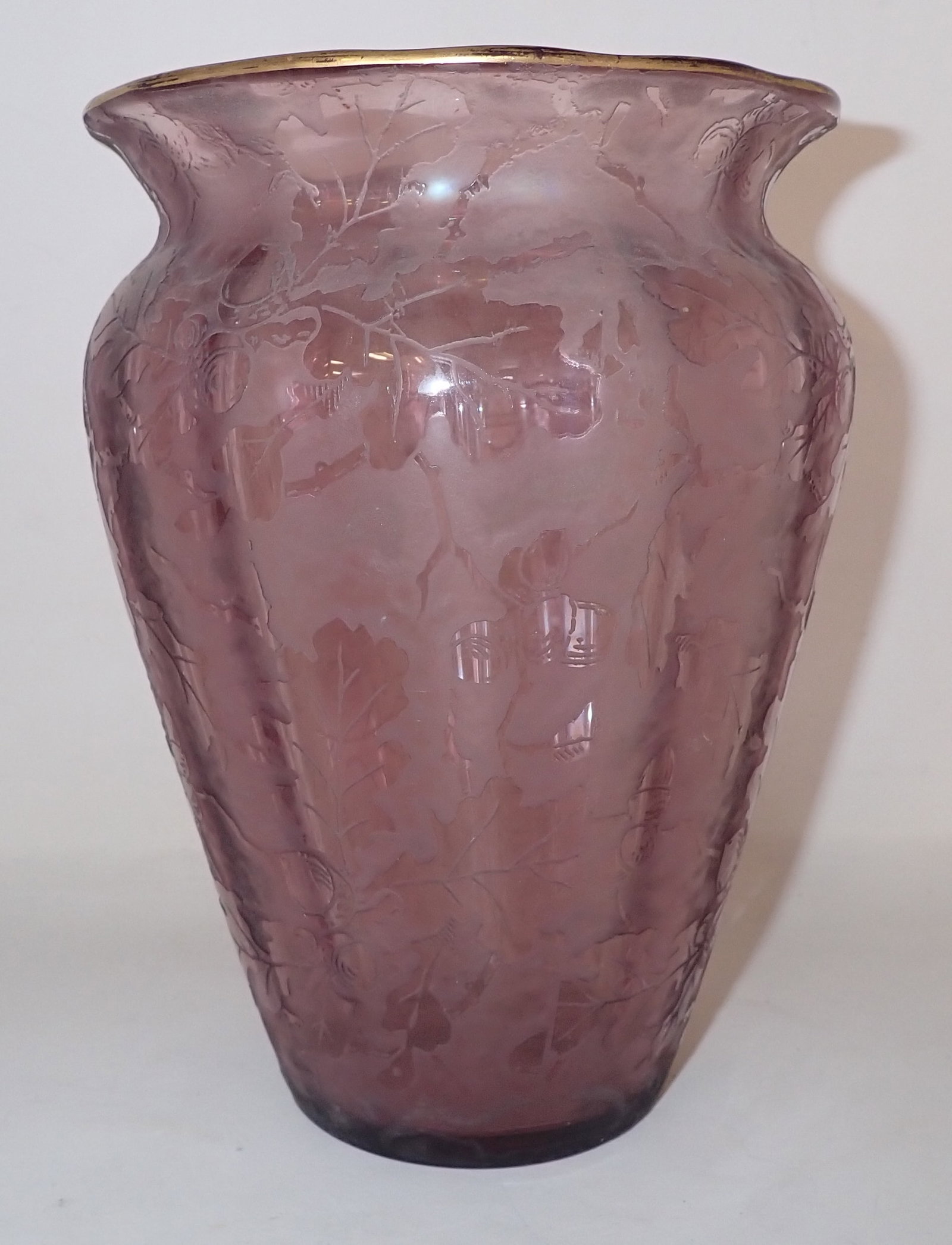 Etched Vase w/ Acorns: Approx 5 3/4" in diameter and 8" tall. Shipping available