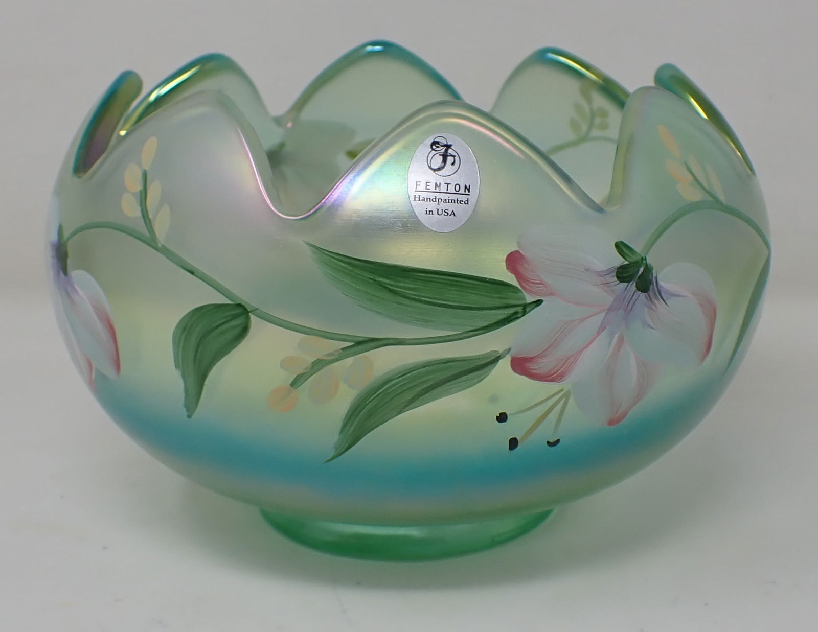 2002 Fenton Hand Painted Rose Bowl L. Everson (1 of 3)