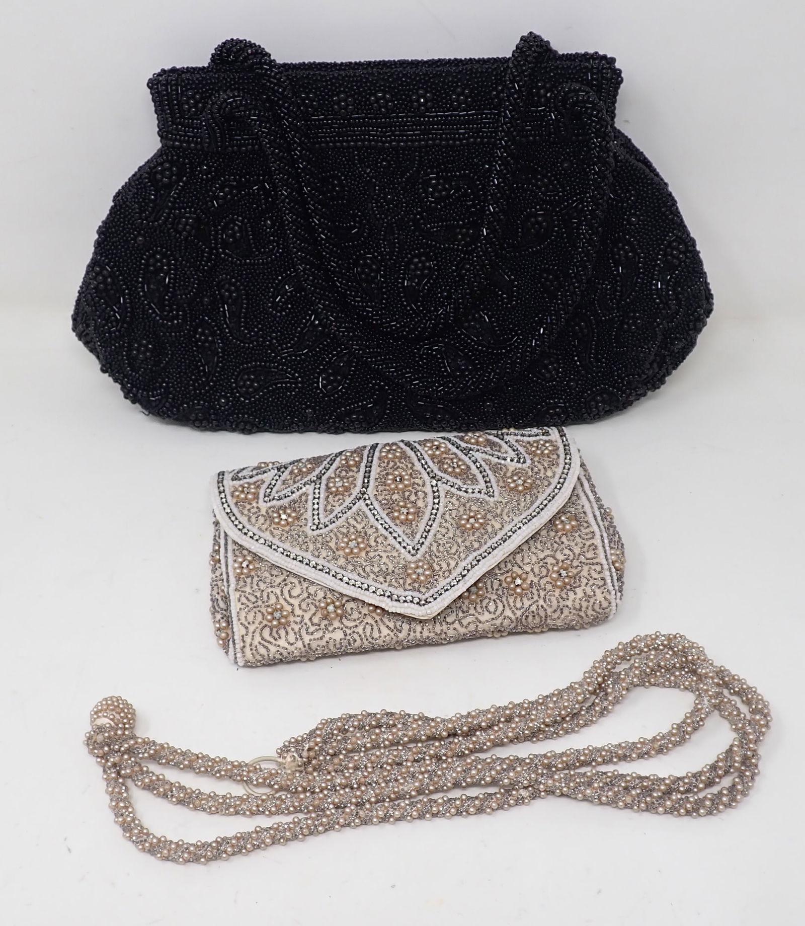 Beaded Bags / Purses: Black one is approx 6 1/2" x 11". Shipping available