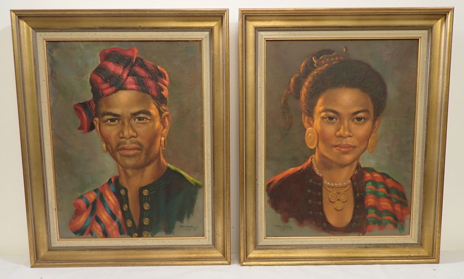 Ben Alano Manila Man & Woman Portraits: Oil on board portraits. Apprx 17 1/2" x 21 3/4". Shipping available ( $40 handling charge )