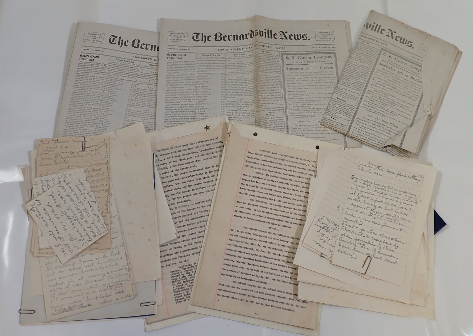 1909 Bernardsville Newspapers & Misc: Shipping available