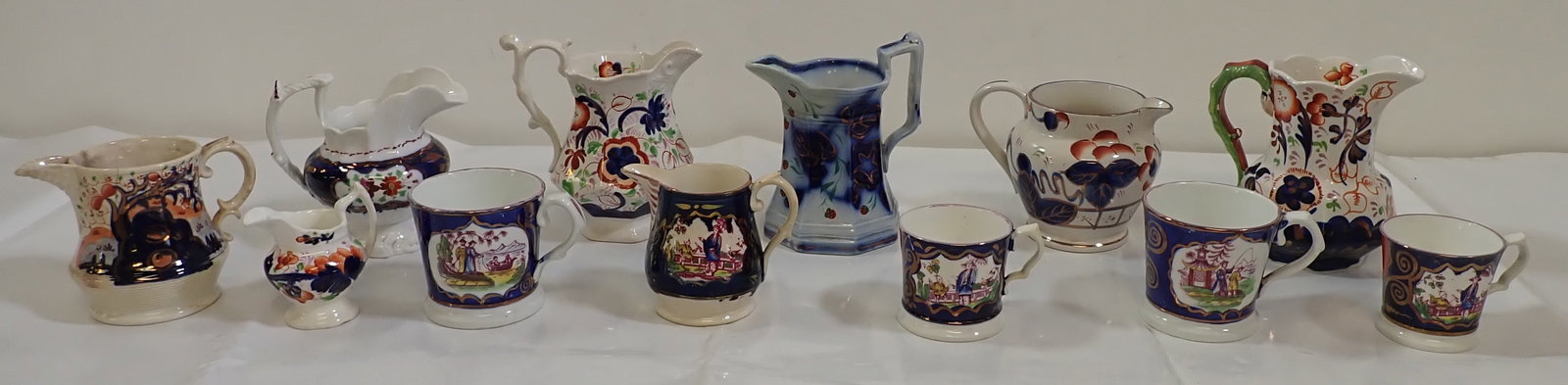 Gaudy Welsh Pitchers & Mugs w/ Chinese Scenes (1 of 7)