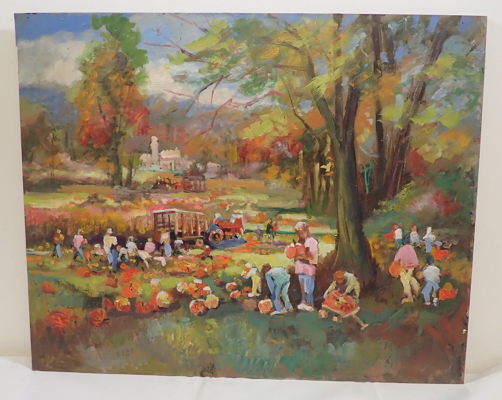 John Reilly Pumpkin Picking Oil on Board Painting (1 of 2)