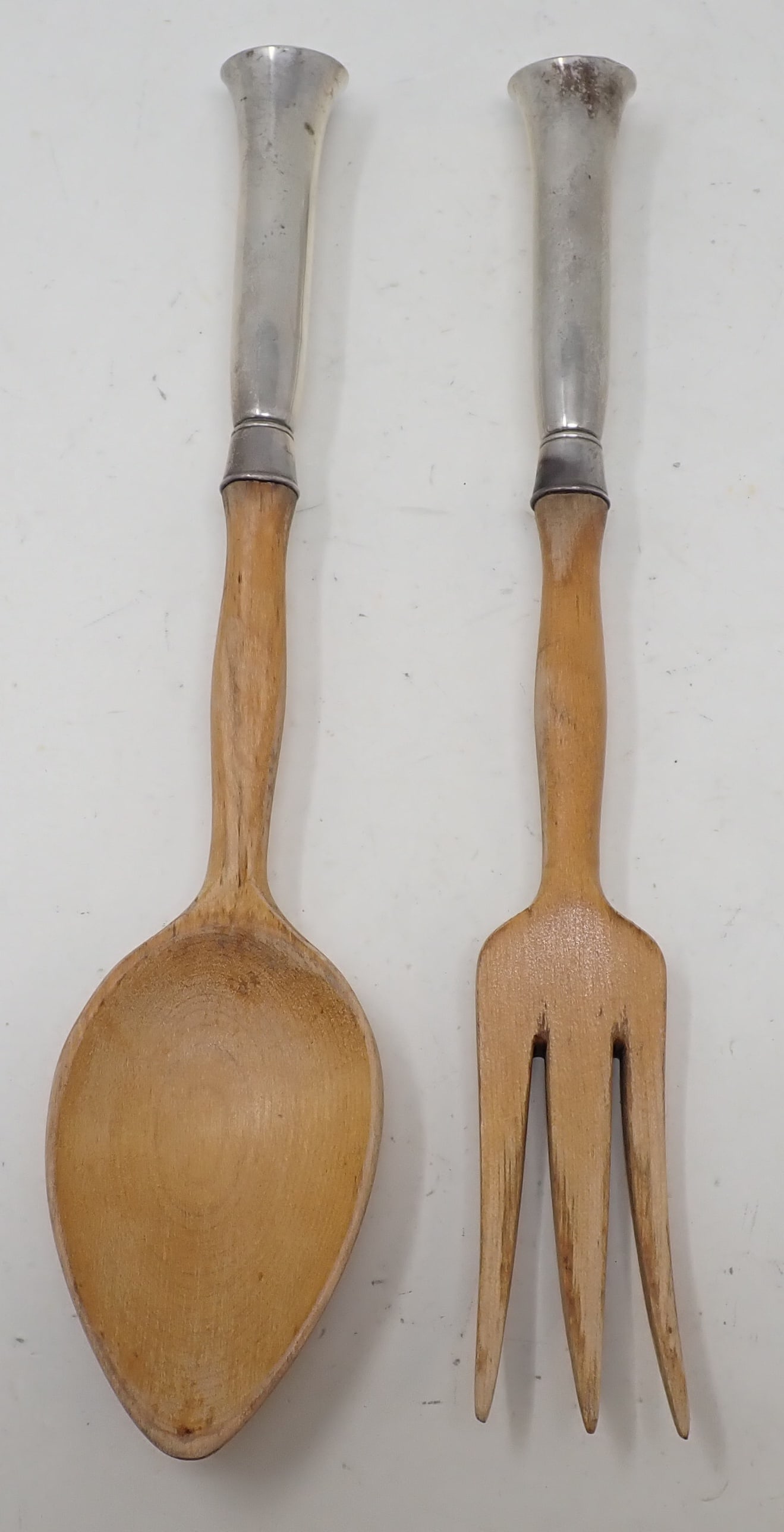 Wooden Salad Fork & Spoon w/ Sterling Silver Handles (1 of 5)