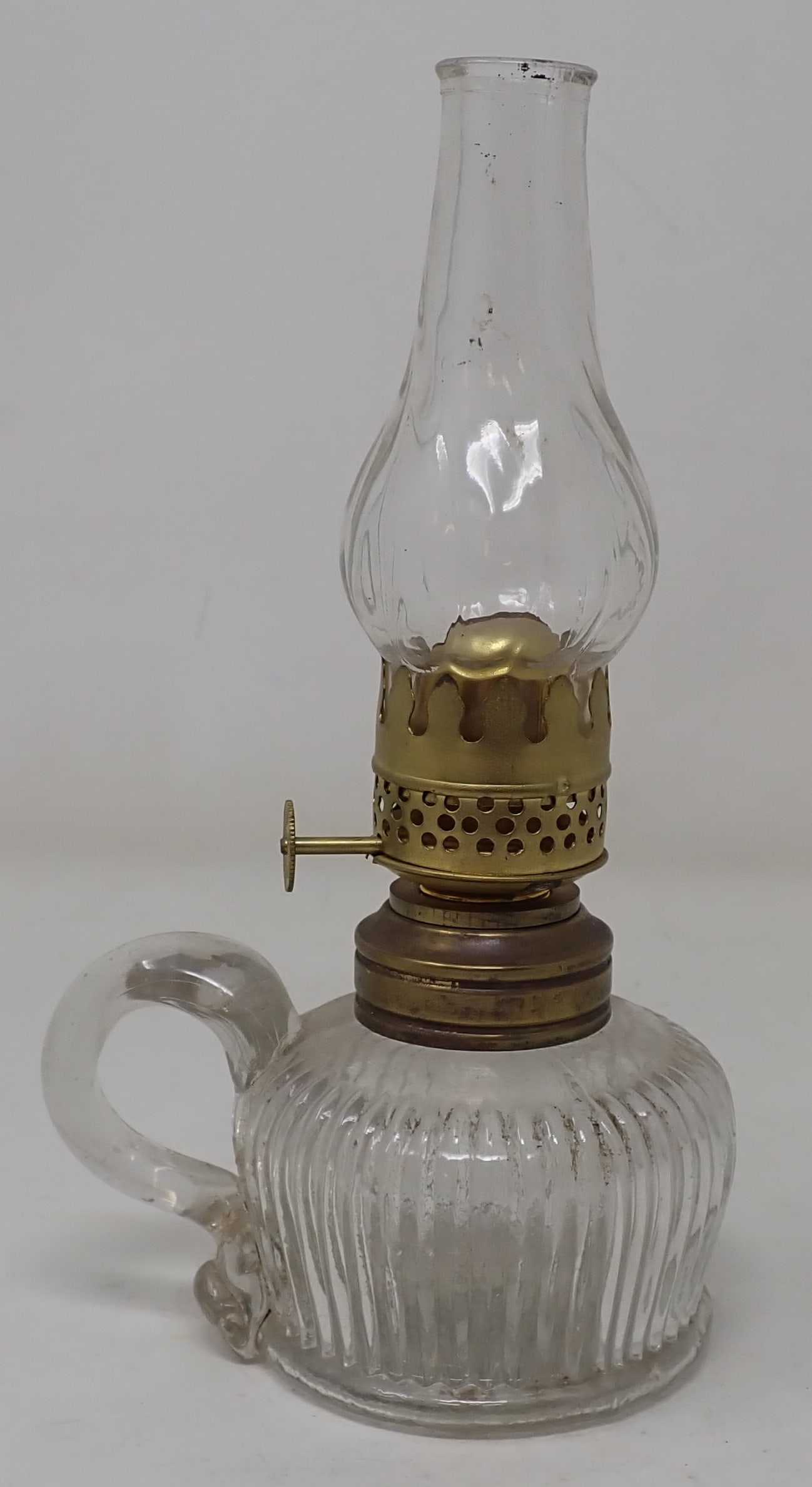 Glass Ribbed Oil Lamp: Approx 6 3/4" tall. Shipping available