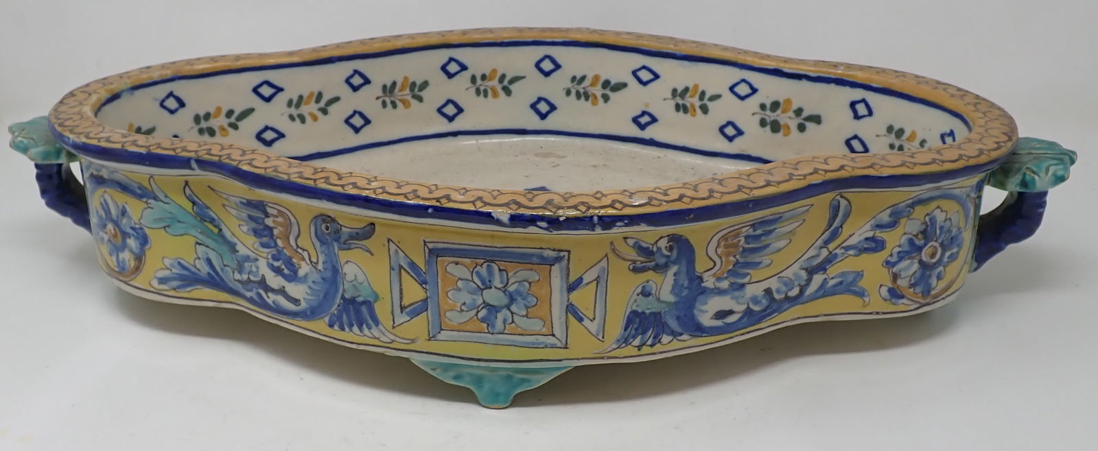 Jardinere w/ Dragons: Apprx 10 1/2" x 20 1/4" x 4" tall. No in house shipping !