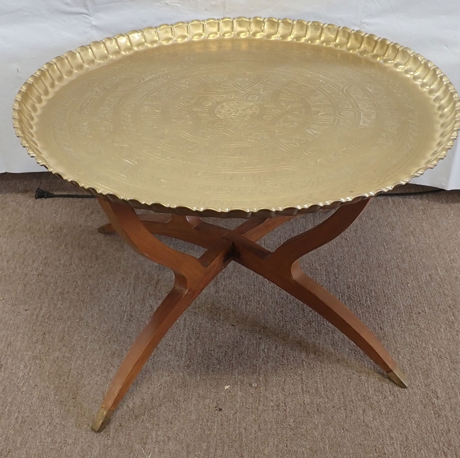 Mid Century Hammered Brass Tray w/ Stand (1 of 7)