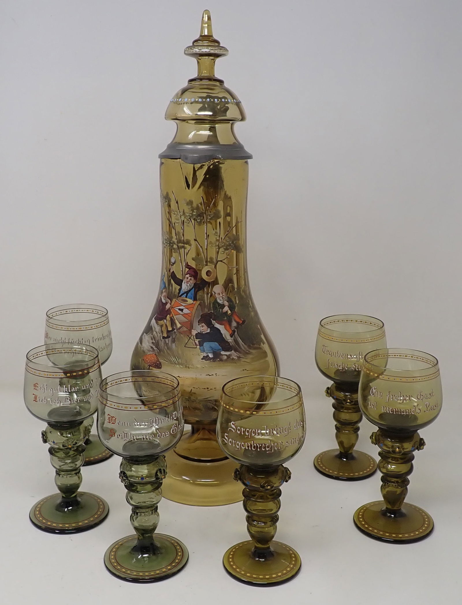 Bohemian Enameled Stein / Pitcher w/ Goblets (1 of 17)