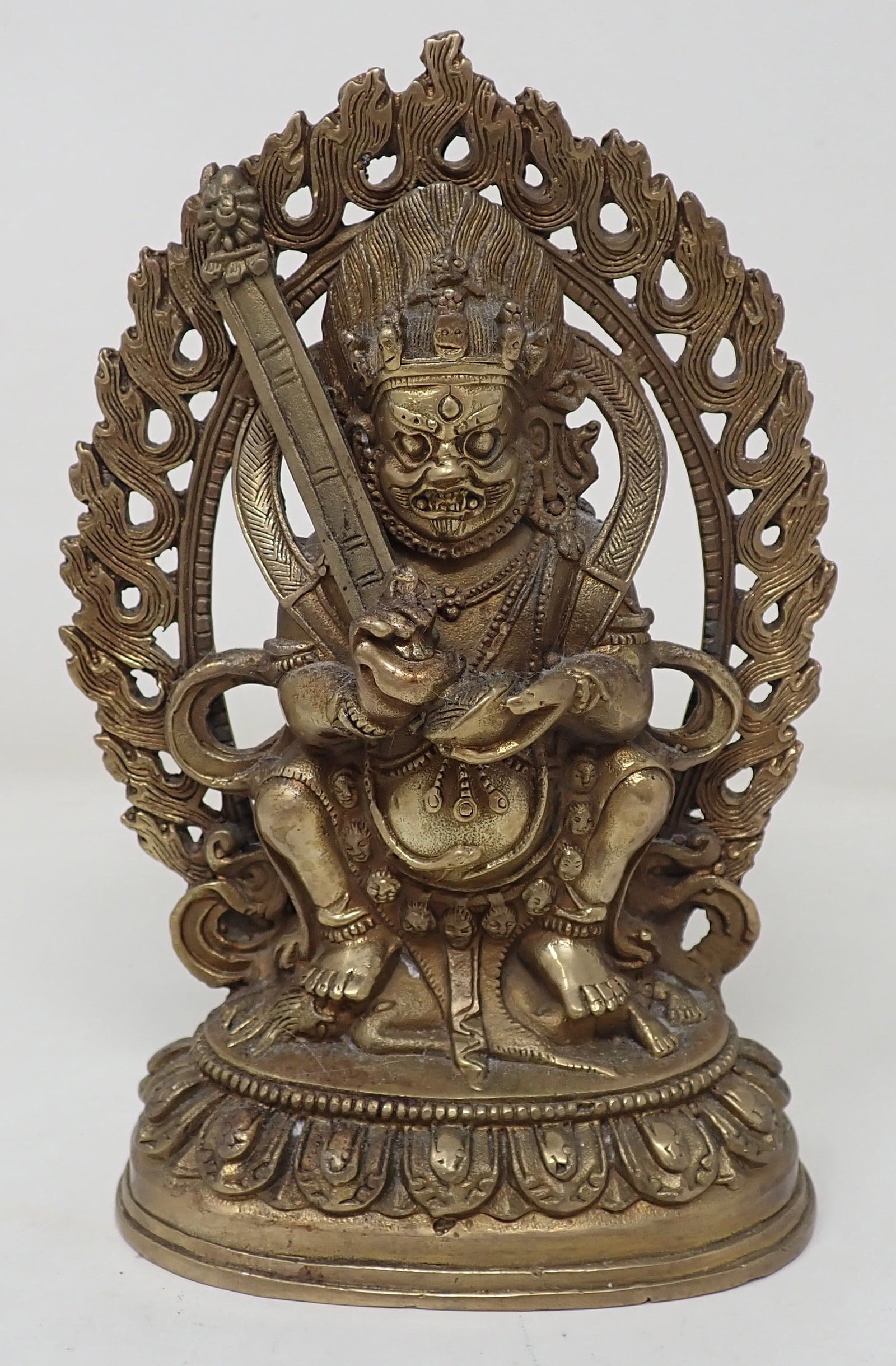 Brass Mahakala Buddhist Statue: Apprx 4 1/4" wide and 6 1/2" tall. Shipping available
