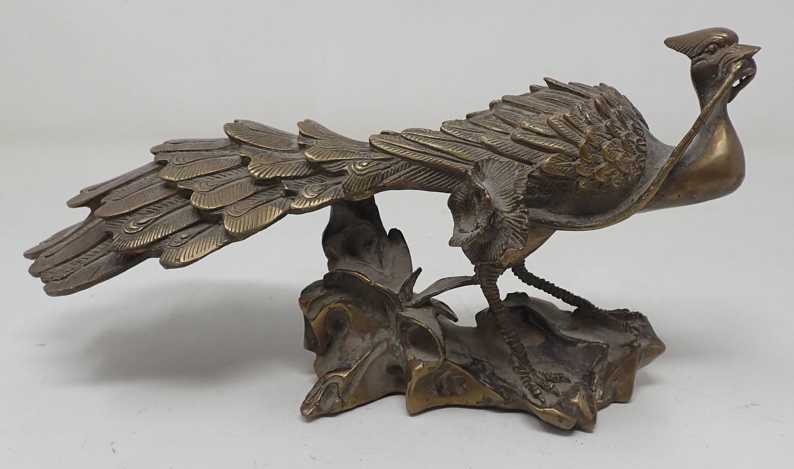 Brass Chinese Peacock Statue: Approx 10 1/4" long and 5 1/4" tall. Shipping available