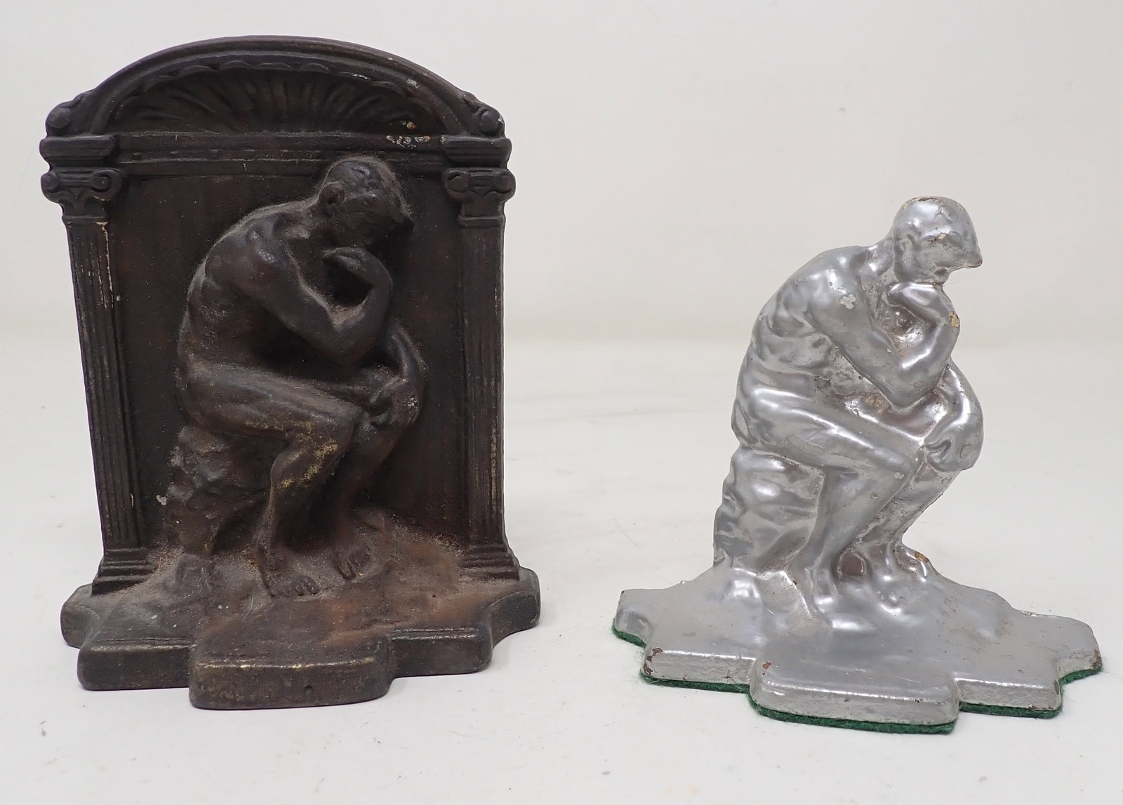 The Thinker Cast Iron & Aluminum Bookends: Largest is apprx 2" x 4" x 5 1/8" tall. Shipping available