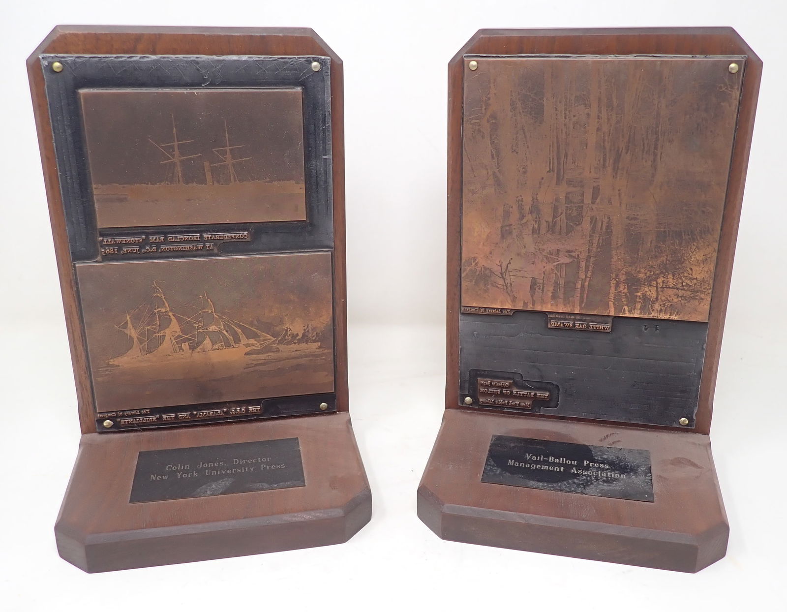 Printers Blocks Bookends w/ Confederate Iron Clad Ship (1 of 8)