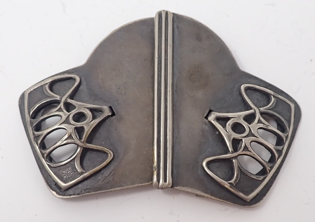 Vintage 2-Pc Belt Buckle: Silver-tone with applied ornate decoration, two-piece.