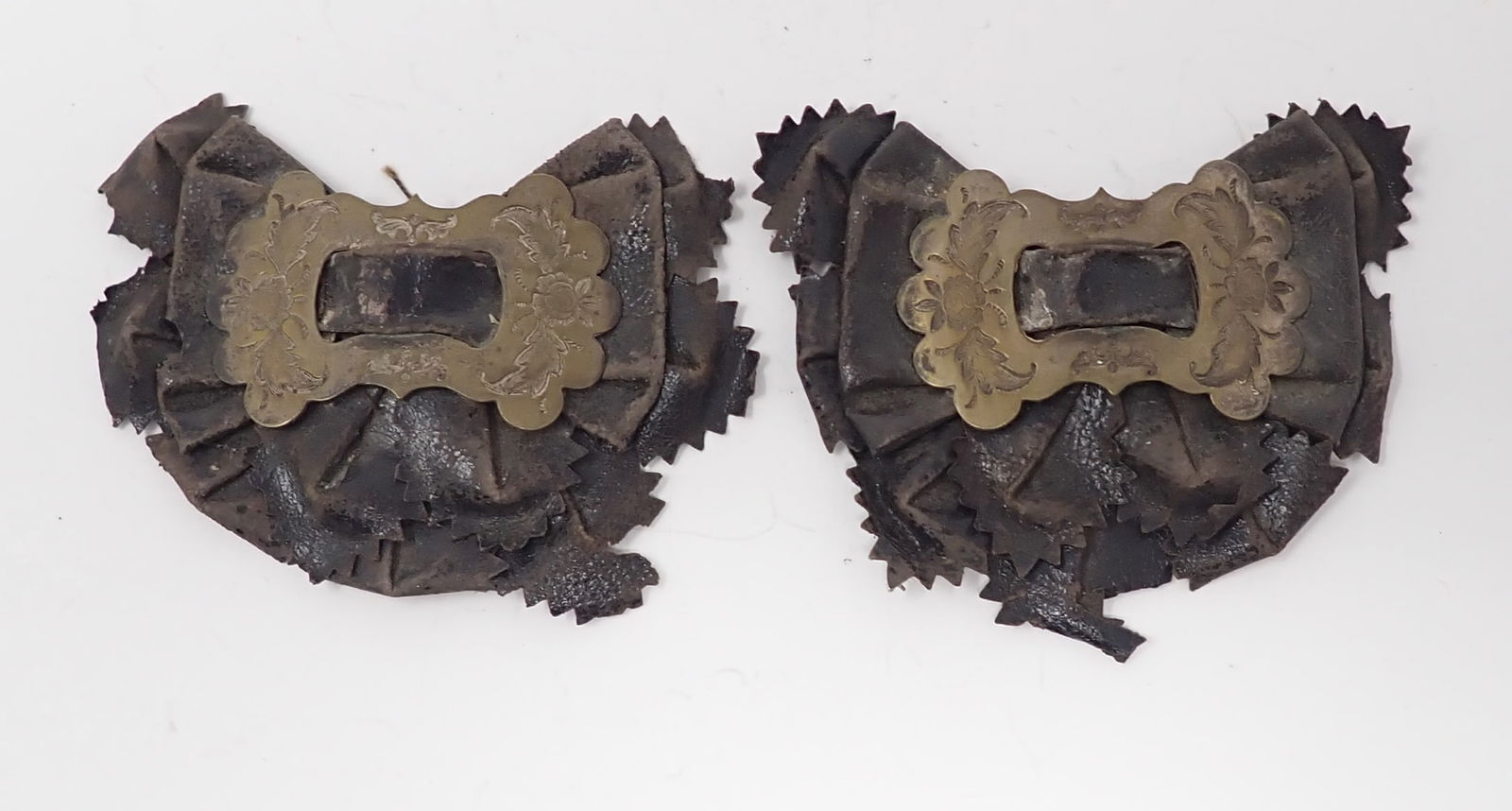Pair of Early Faux Leather and Brass-Tone Shoe Buckles (1 of 5)