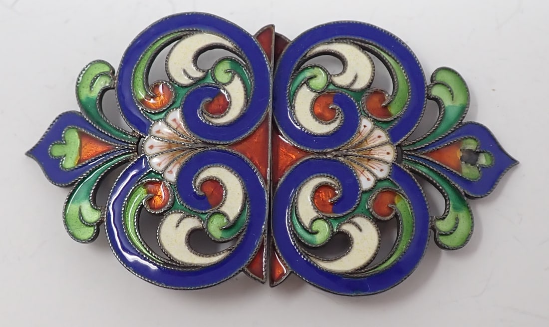 2-Pc Enameled Sterling Belt Buckle (1 of 4)