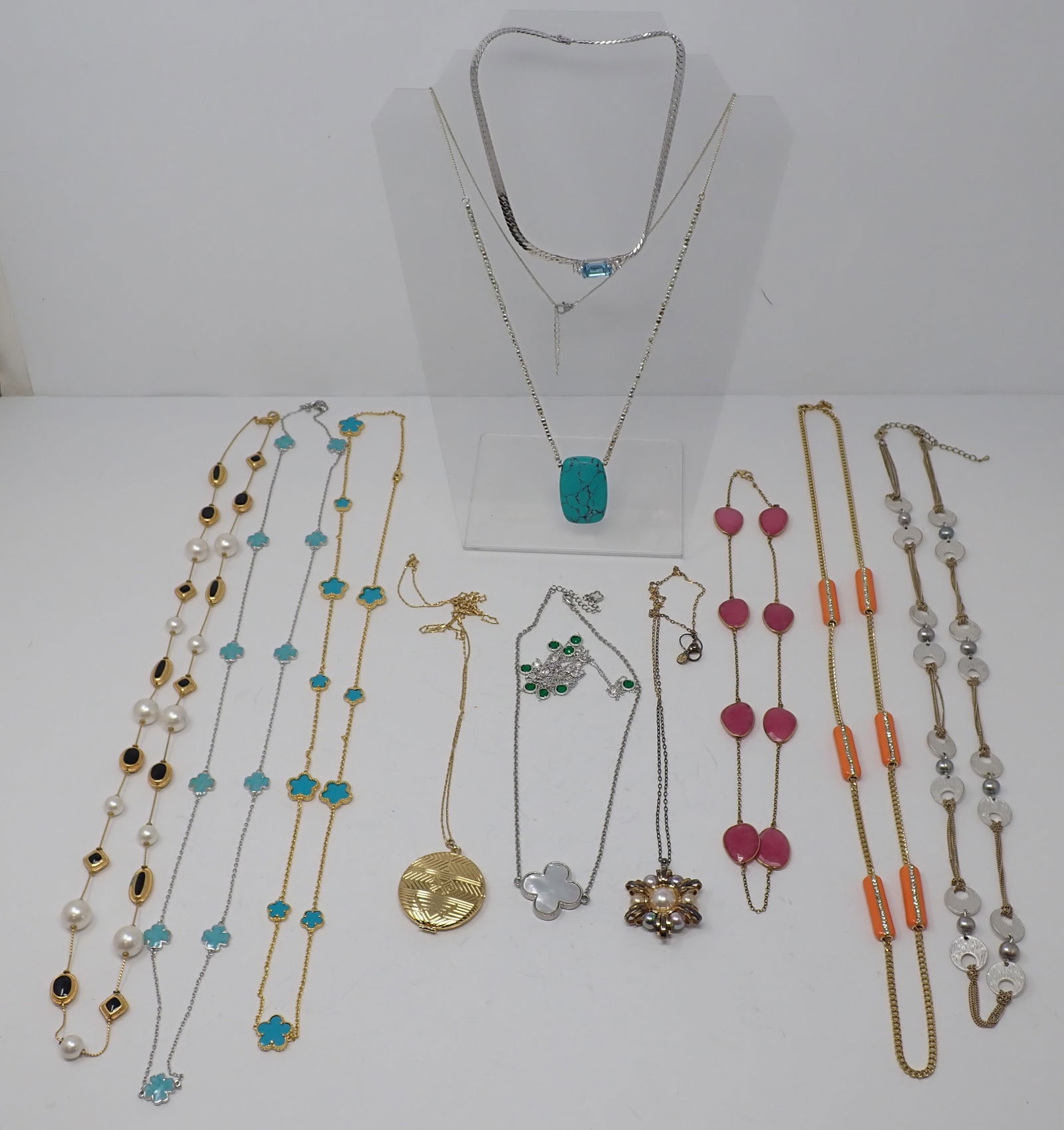 Costume Necklaces: Various styles. Includes ABS, 1890, Kiam Family, Christian Dior, Monet, House of Harlow locket, etc.