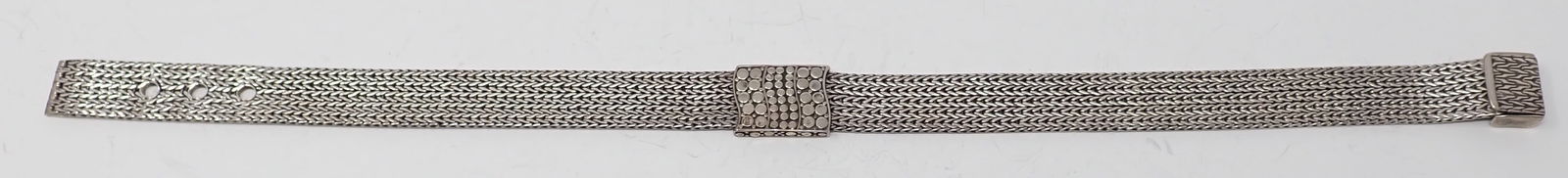 John Hardy Sterling Collar: Sterling mesh with overall length of 14.5" x 5/8" width, centered with a center plate of dots, 2.87 ozt.