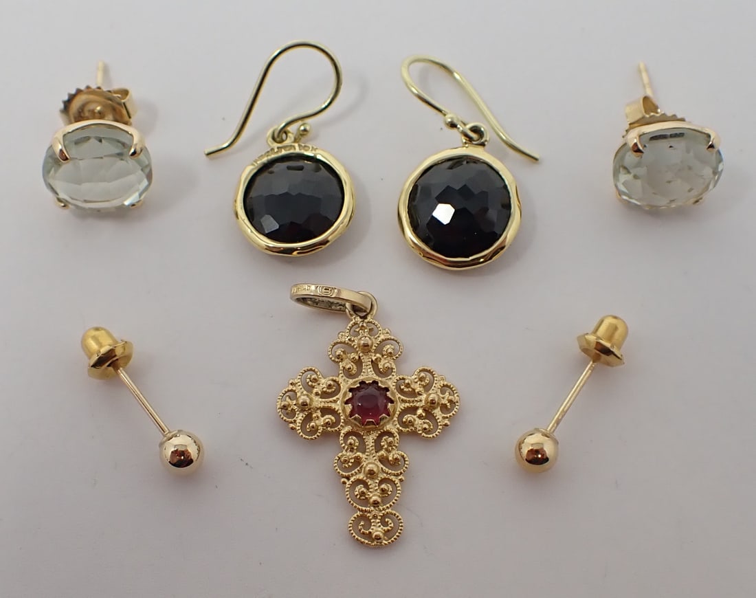 3 Pair Gold Earrings and Pendant (1 of 5)