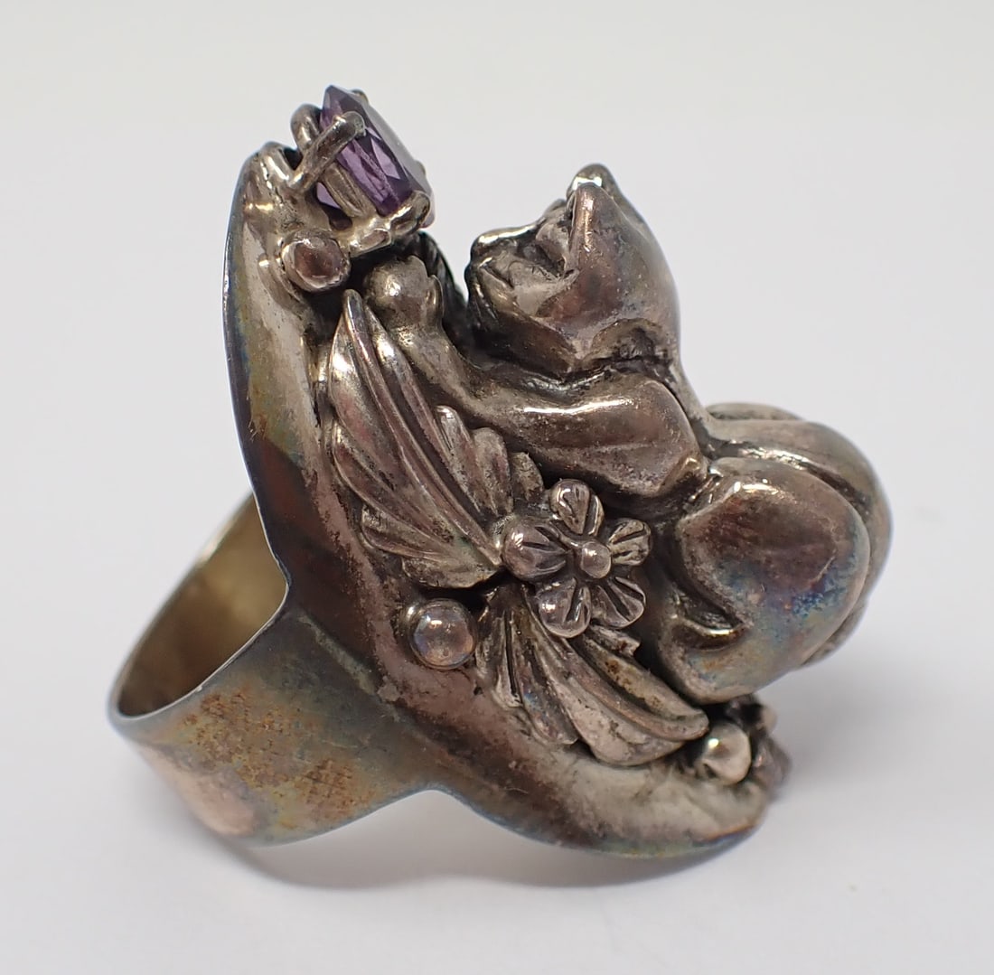 Large Sterling Ring with Cat (1 of 5)