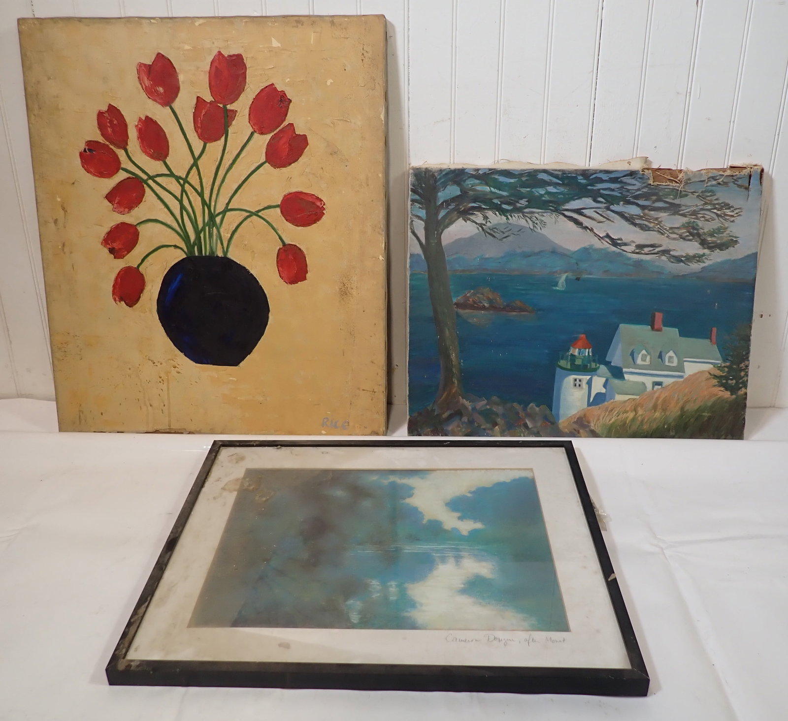 Oil on Canvas Paintings incl Rice & Pastel: Largest is approx 20 1/4" x 24". No in house shipping !