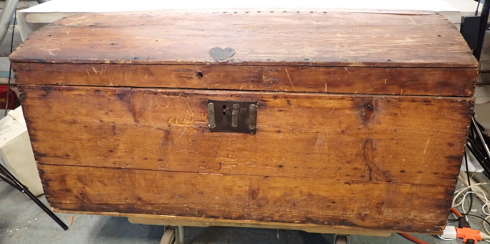 Blanket Chest: Apprx 23" x 45" x 20 1/2" tall. Dolly it is on, is NOT included. No in house shipping !